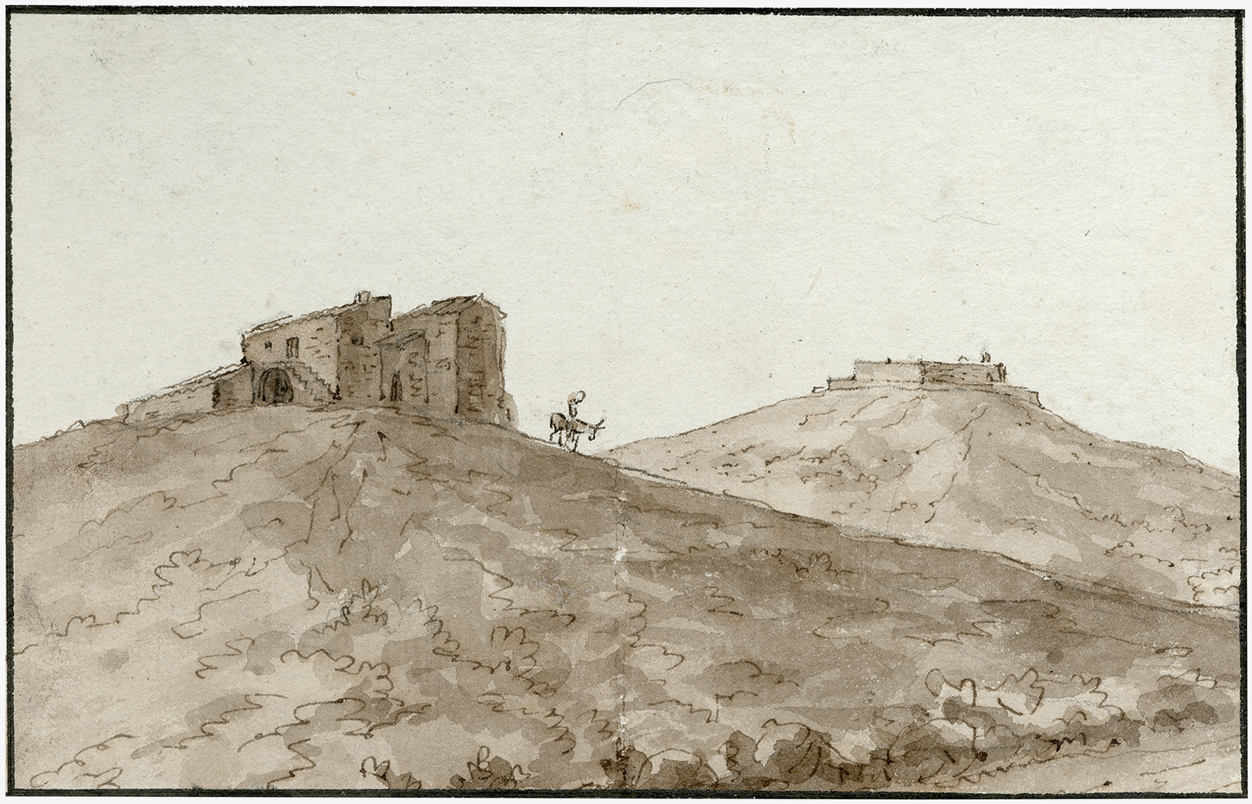 Landscape of Kasteel Bellegarde in de Pyrenéén by Otto Howen, oil painting