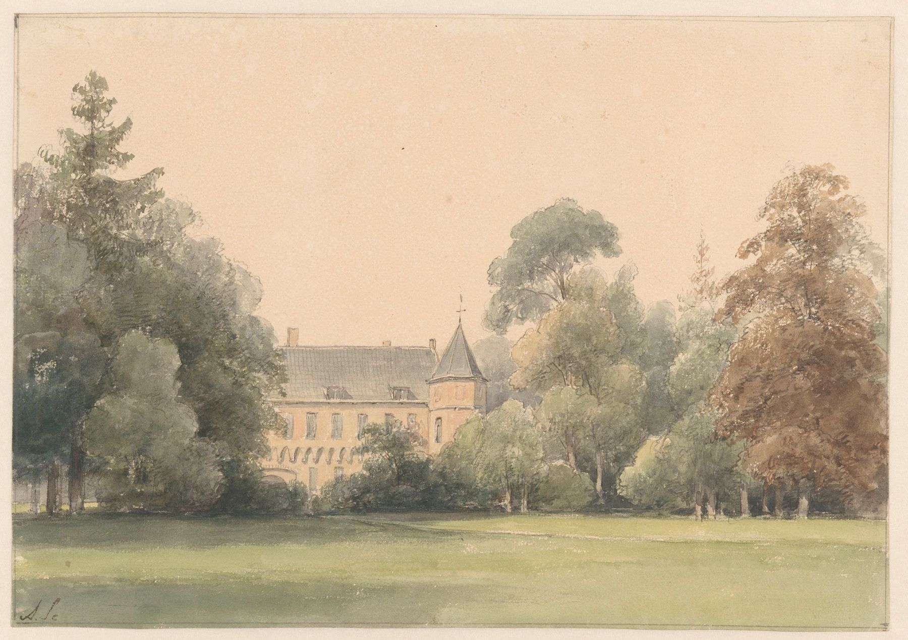 Gezicht op het Oude Loo, by Andreas Schelfhout, public domain