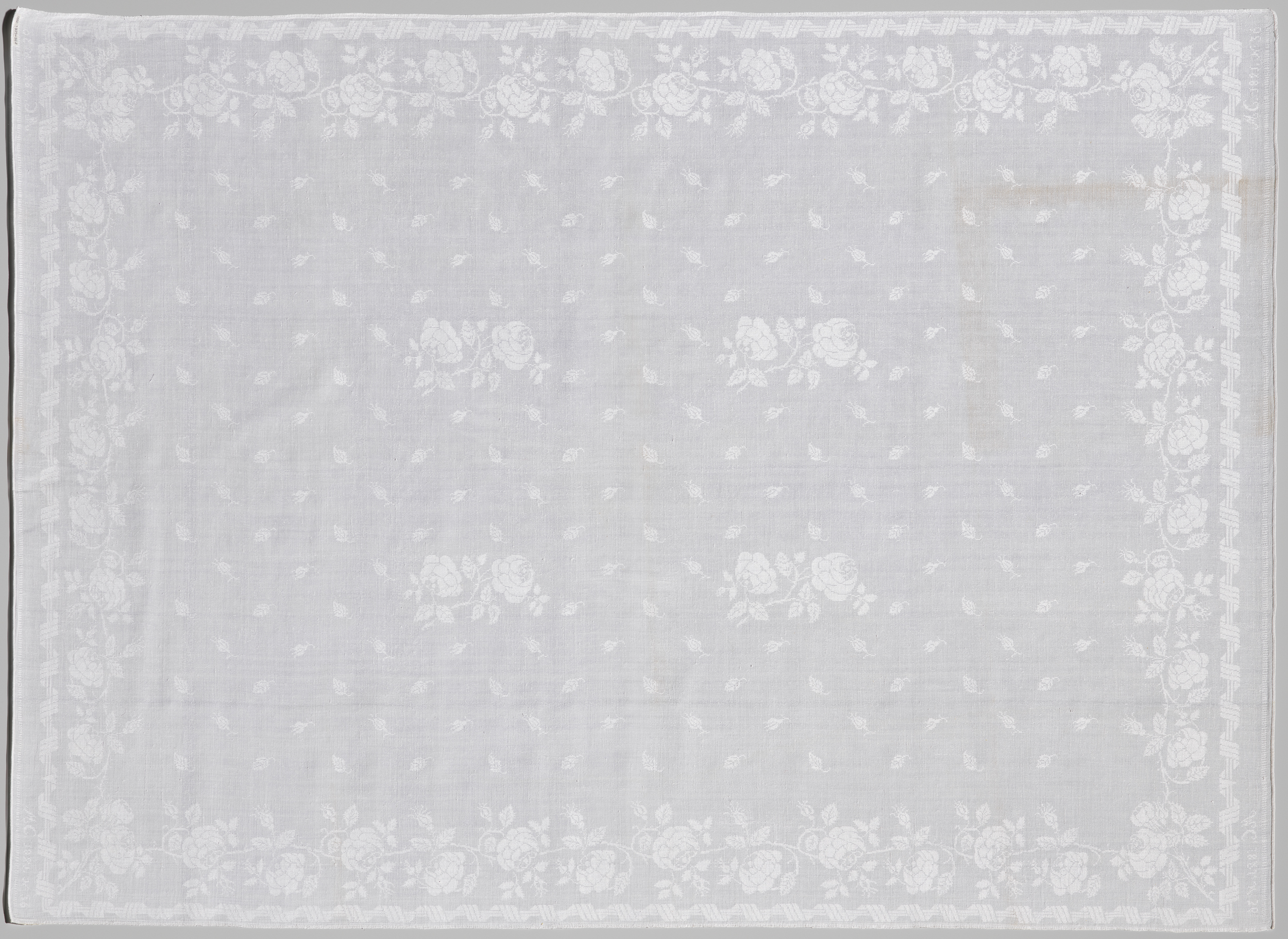 Textile featuring a rose pattern on linen by an unknown artist