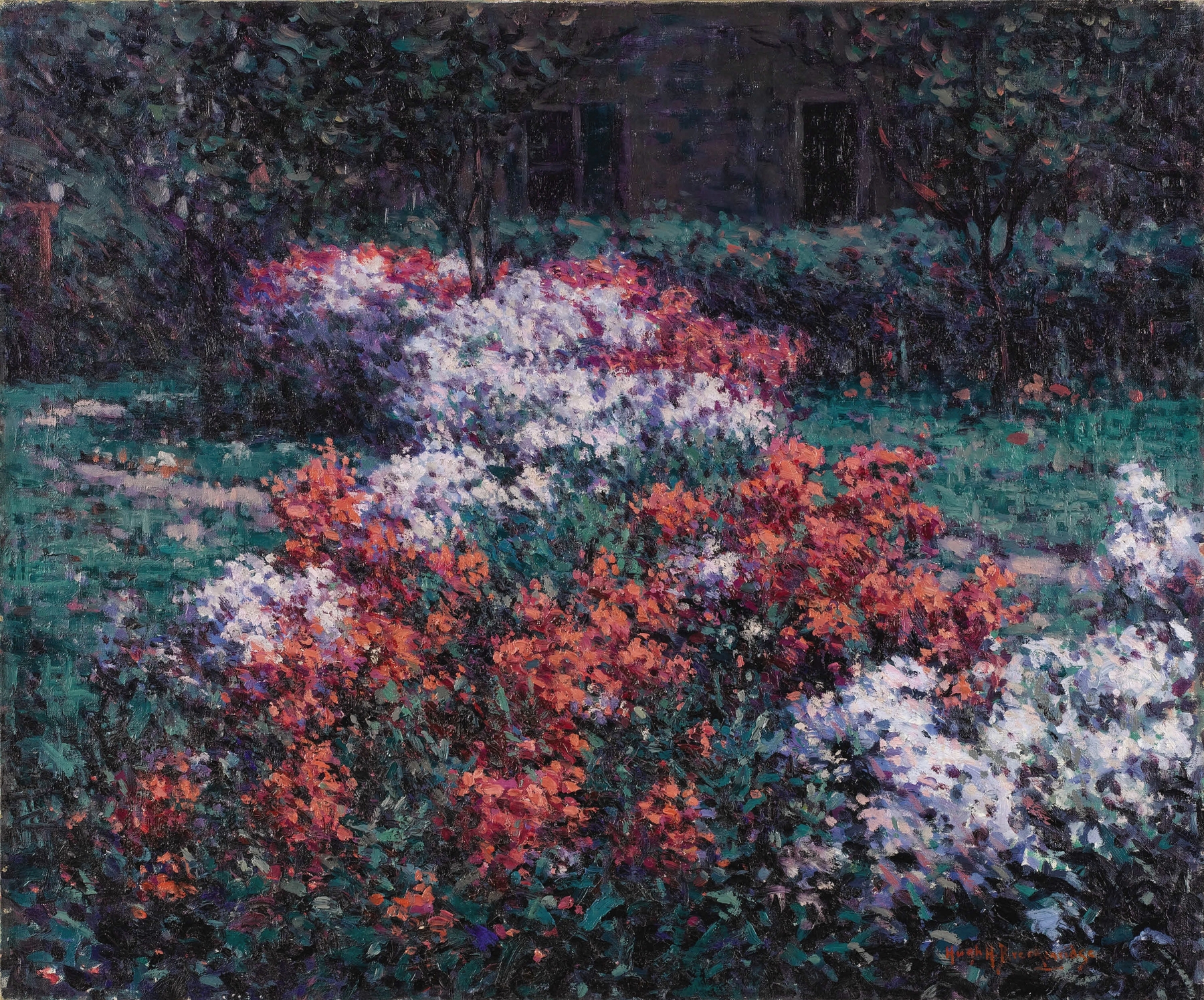 Oil on canvas by Hugh Henry Breckenridge depicting a garden with phlox flowers.