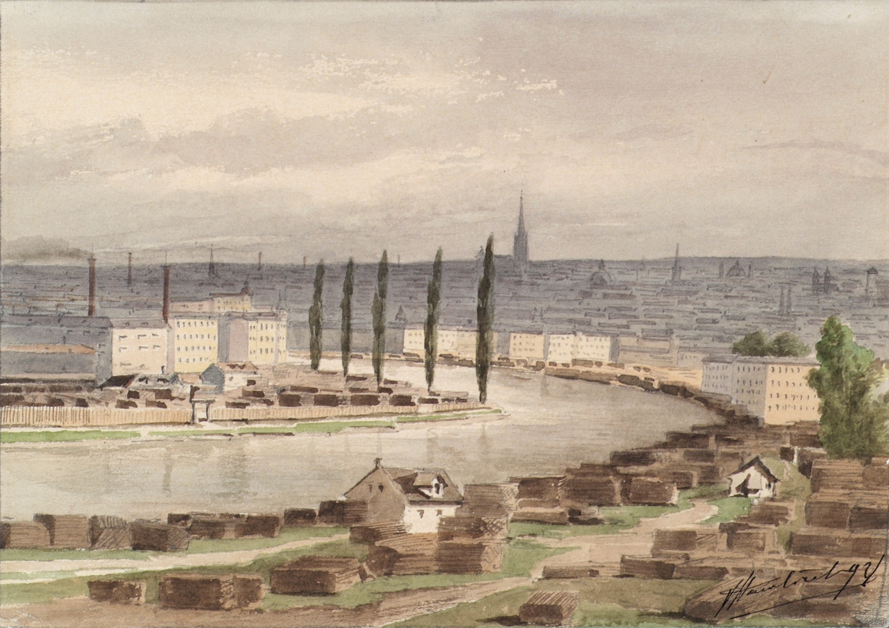 Landscape of Der Donaukanal in Wien, oil on canvas by Vincenz Havlicek