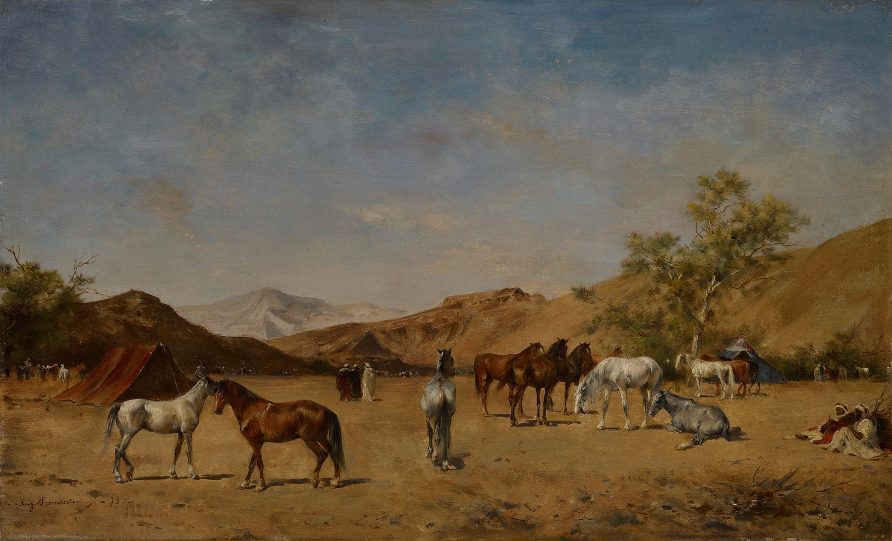 Desert landscape with tents, oil on canvas by Eugène Fromentin