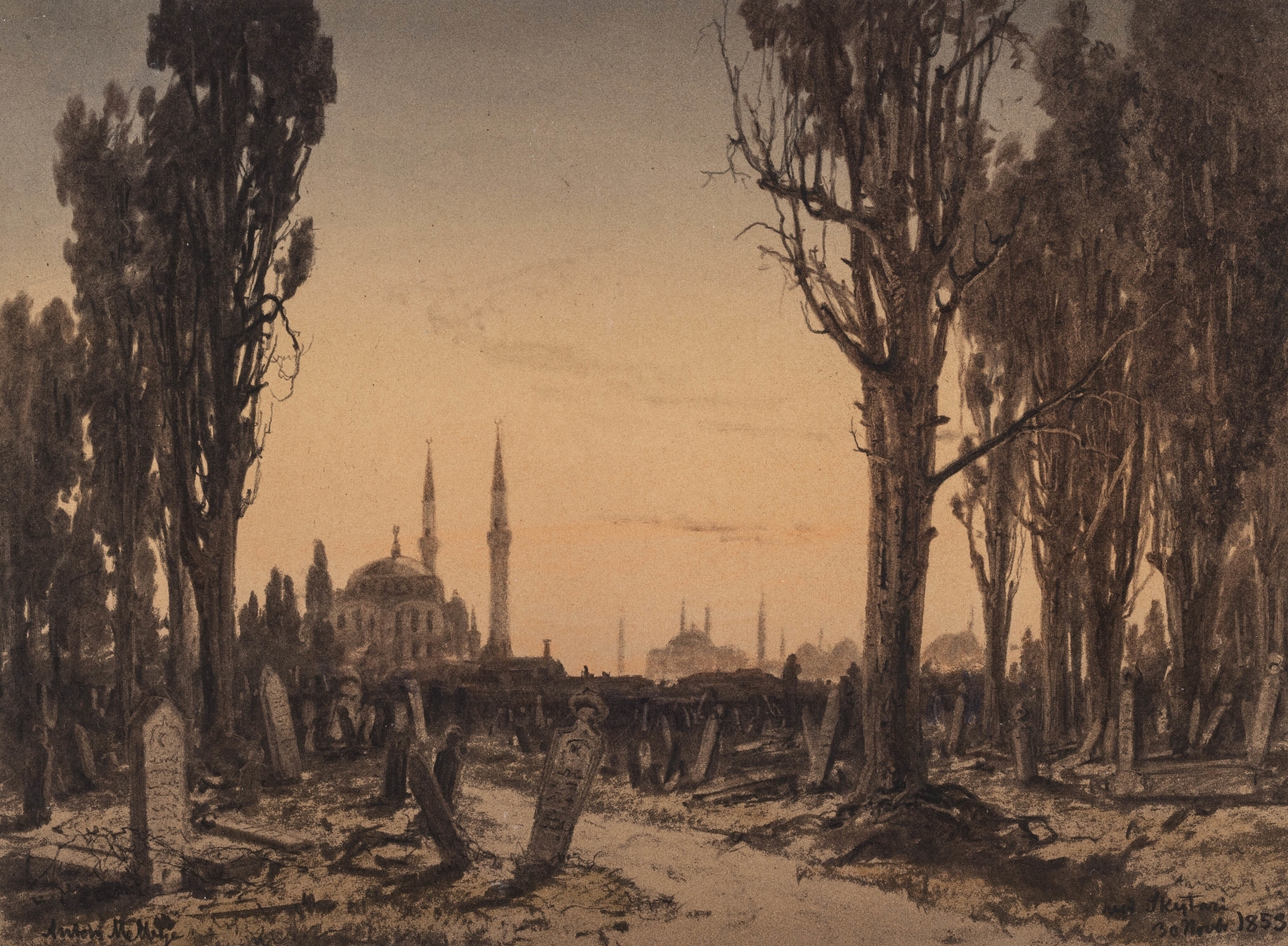 Turkish Cemetary. Scutari, by Anton Melbye, public domain