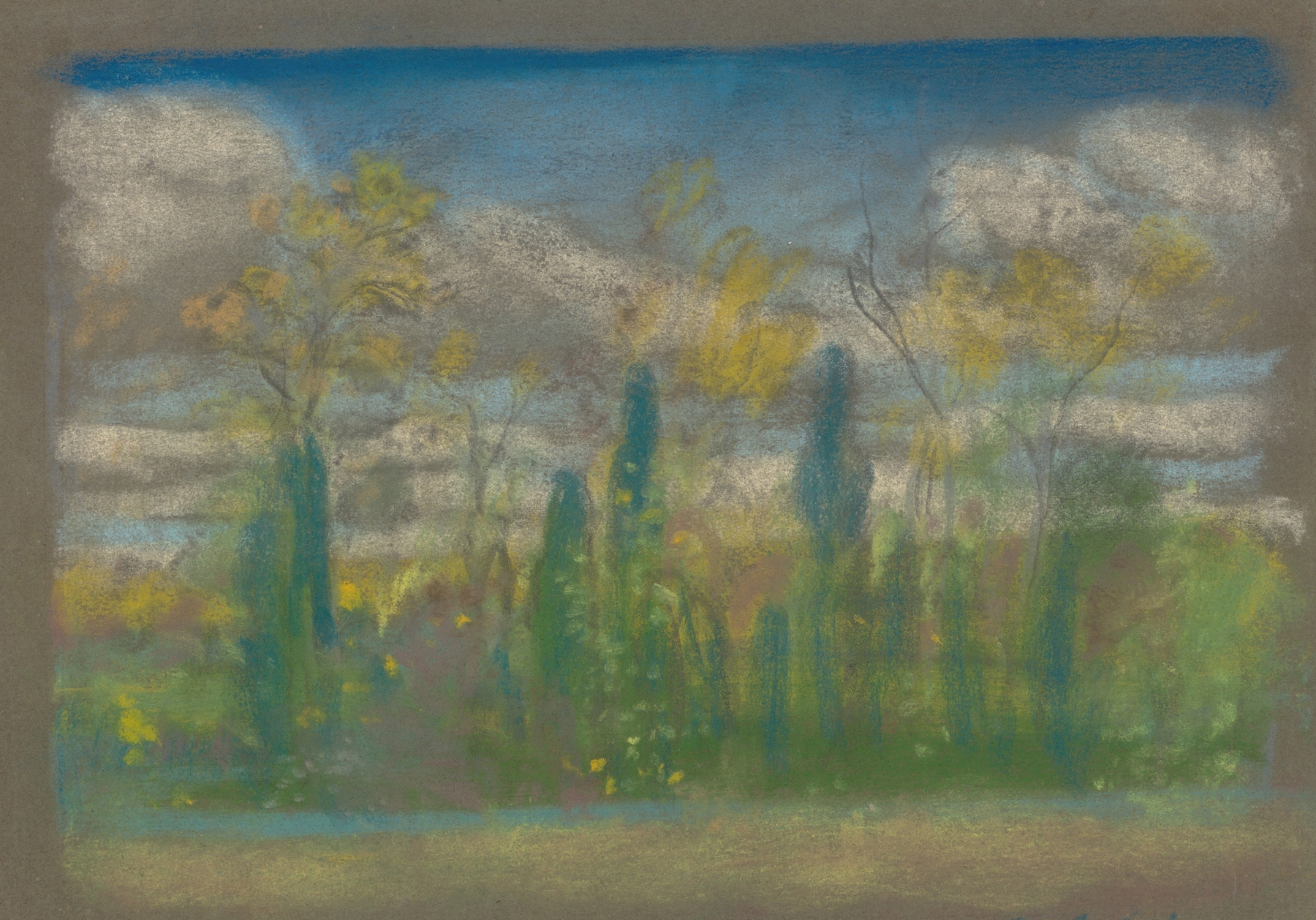 Botanical scene with flowers and greenery, oil painting by Arthur Bowen Davies