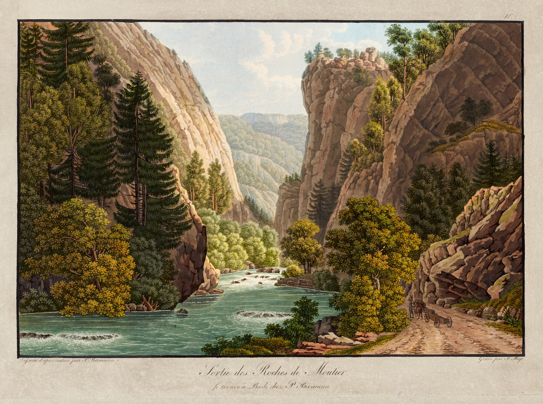 Sortie des Roches de Moutier by Peter Birmann, landscape with light and clouds, unknown medium.
