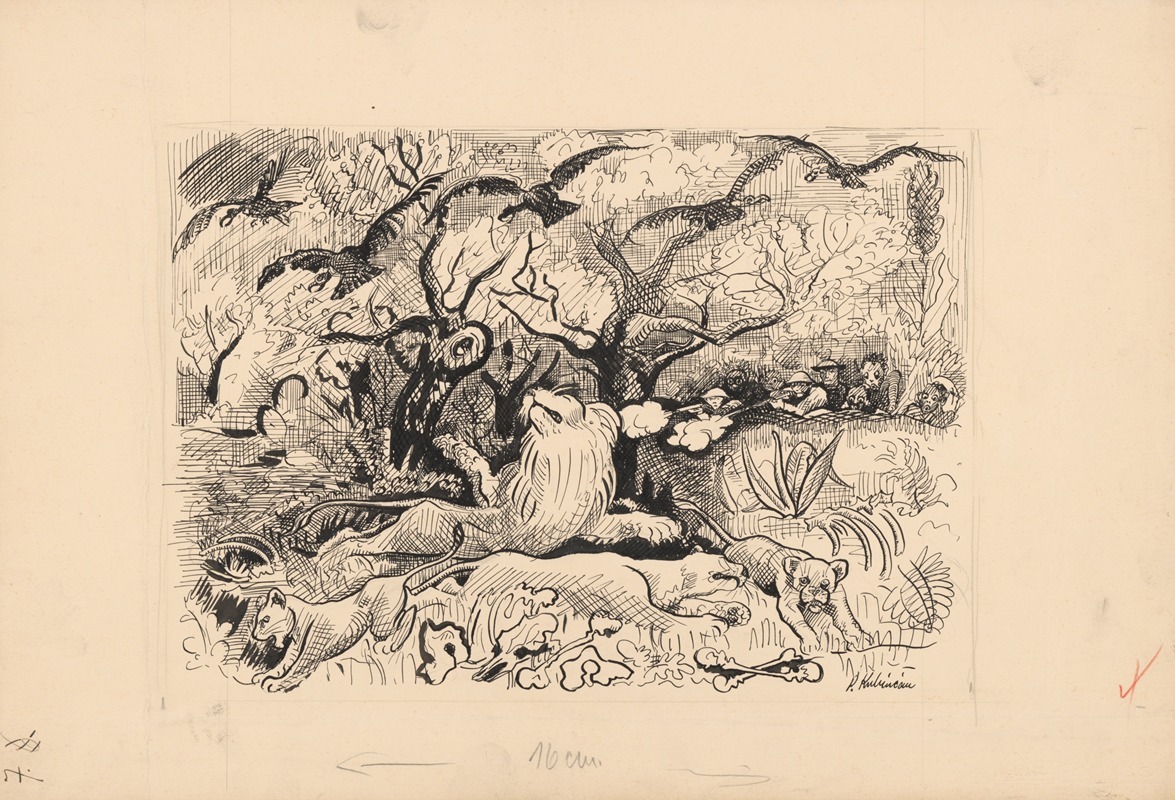 A landscape painting depicting a serene wilderness scene.