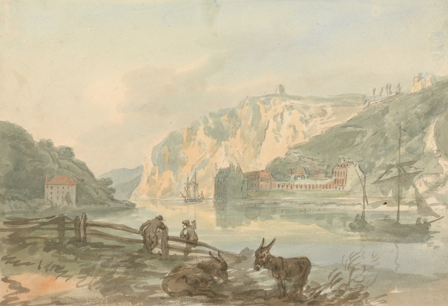 Landscape of Hotwells from Rownham Ferry, oil on canvas by Nicholas Pocock