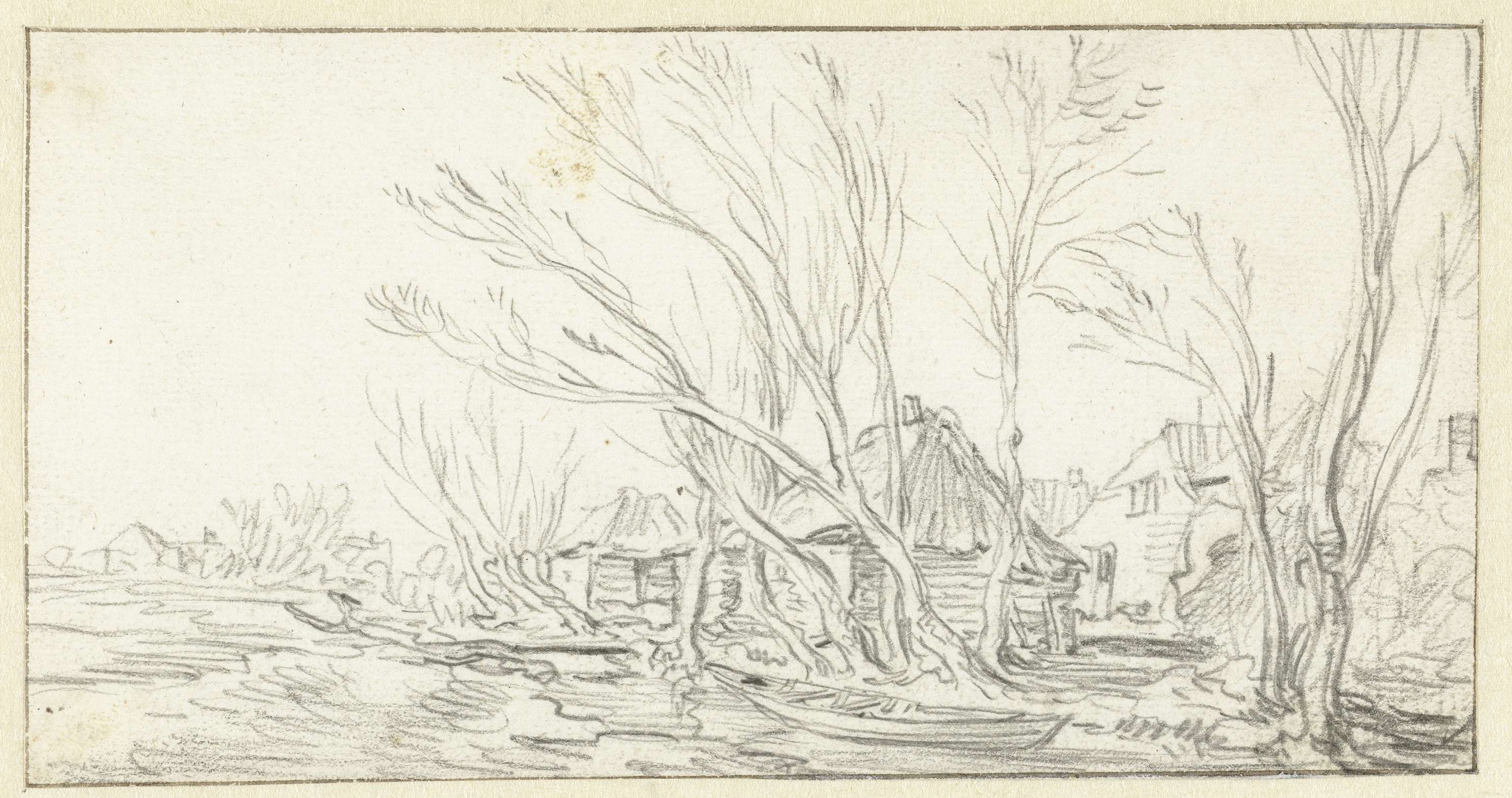 Landschap met kromme kale bomen voor boerderijen, by Jan van Goyen, public domain