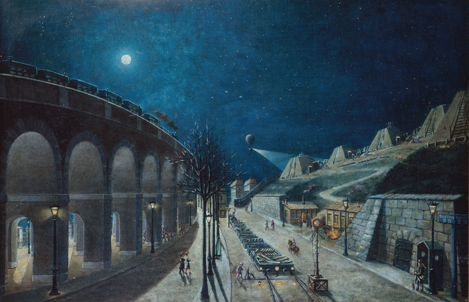 Le Viaduc du point-du-Jour et le Bastion 35, oil on canvas by Jules Mary