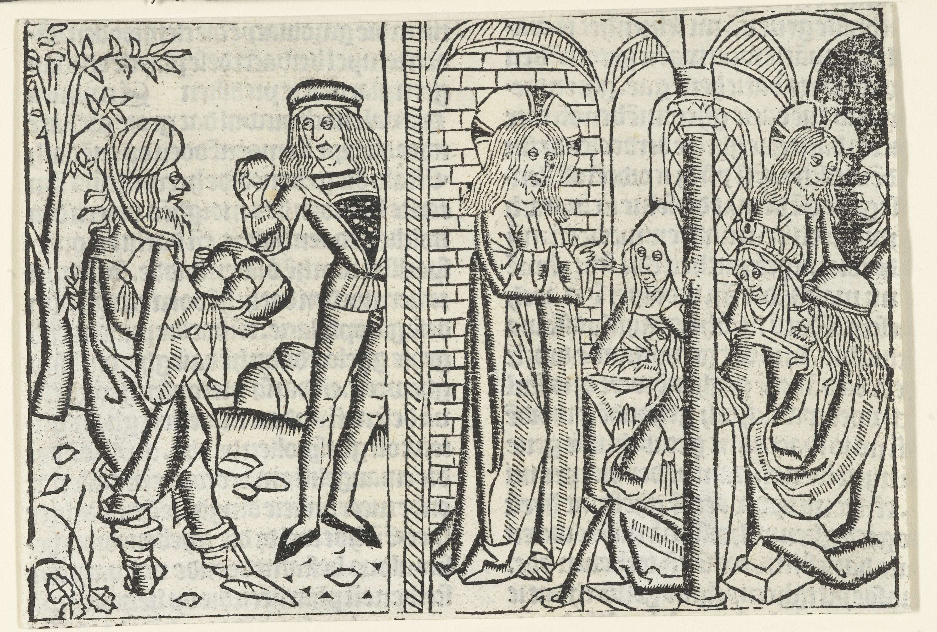 Religious scene with figures in tension, paper artwork by Master of Delft