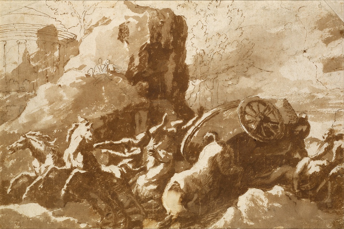 Nicolas Poussin's 'The Death of Hippolytus' depicts a dramatic mythological scene.
