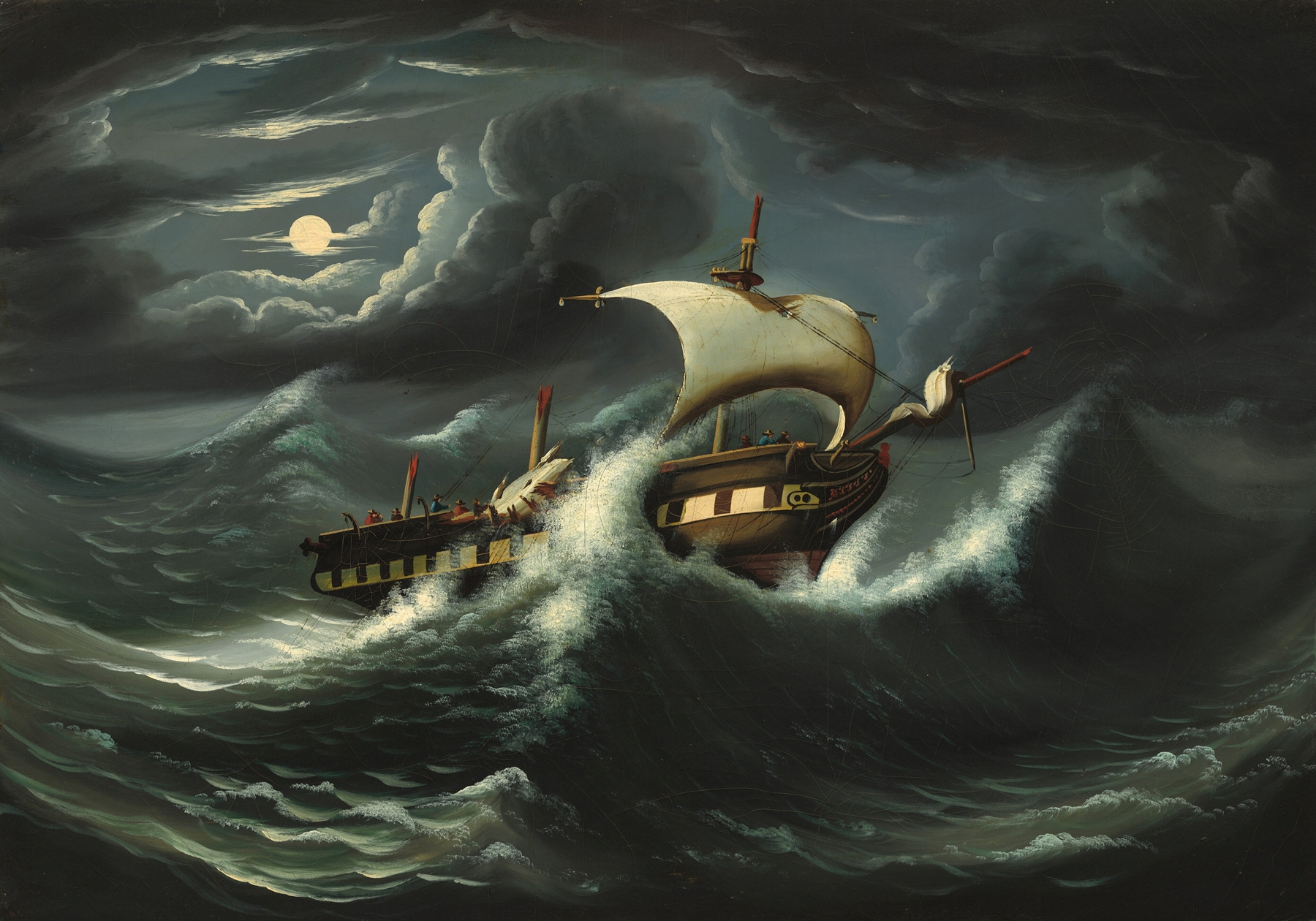 Storm-Tossed Frigate, by Thomas Chambers, public domain