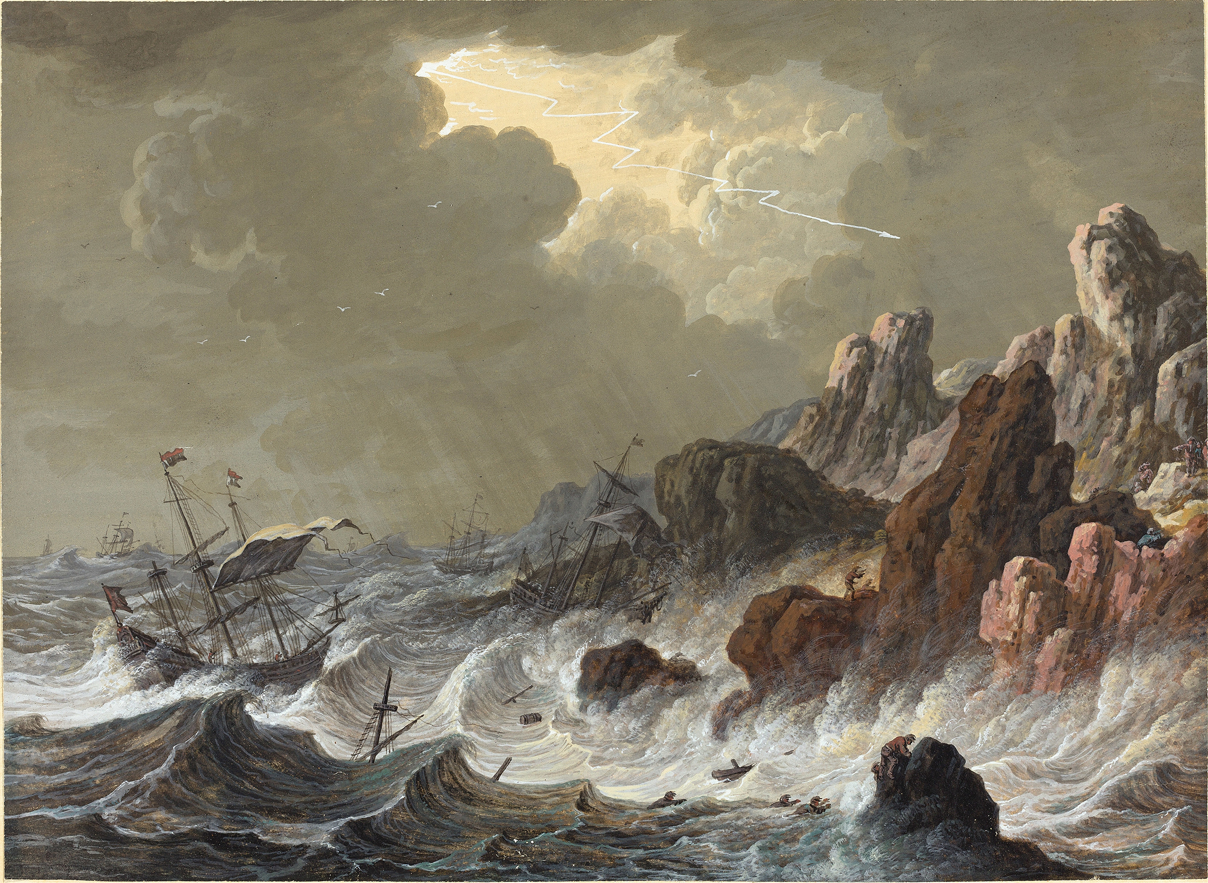 Storm-Tossed Ships Wrecked on a Rocky Coast, oil painting by Johann Christoph Dietzsch
