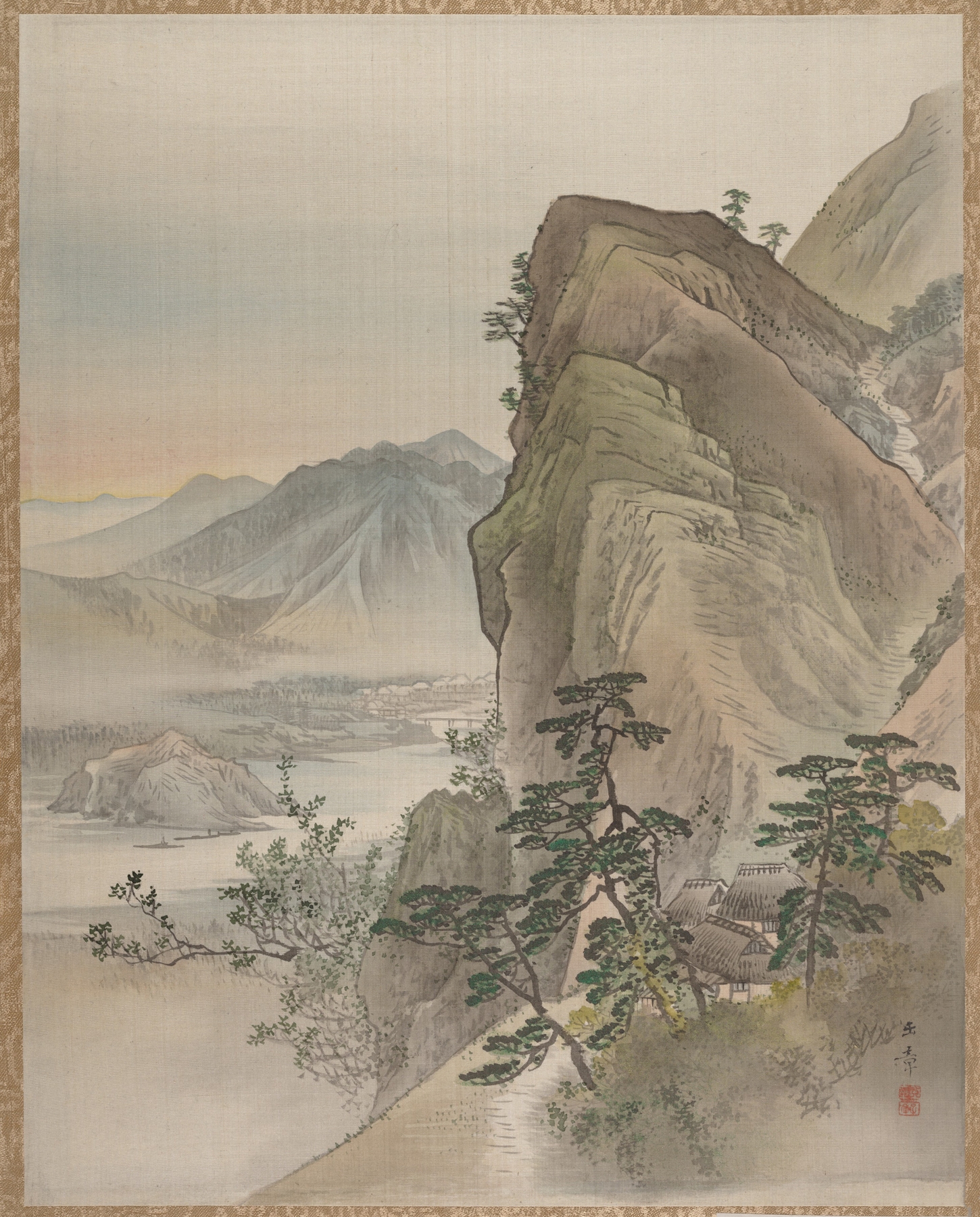 Landscape by Kawabata Gyokushō, Ukiyo-e, depicting gentle hills and soft light.