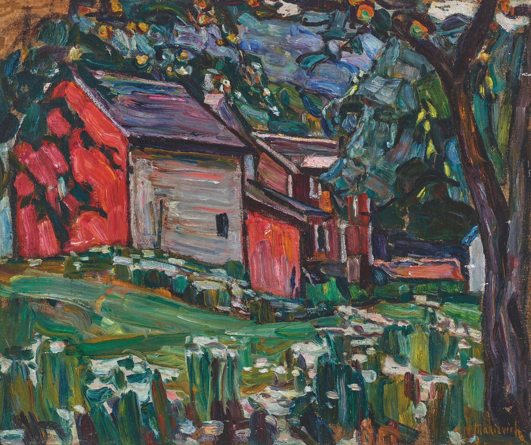 Country house landscape by Abraham Manievich, 1916, depicting serene nature.