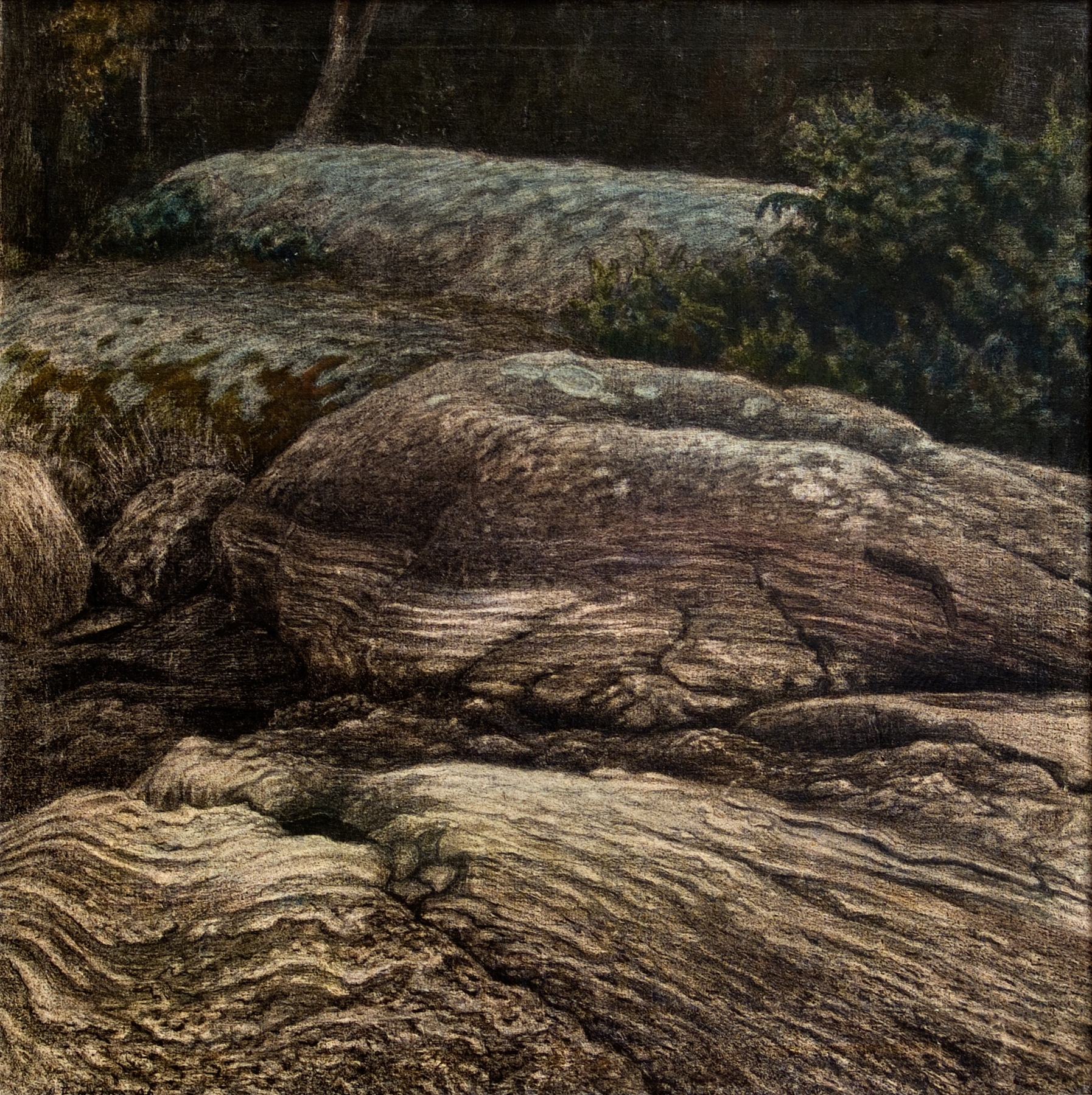 Flat Rocks in Moonlight by Gustaf Fjæstad, oil painting depicting serene water and rocks