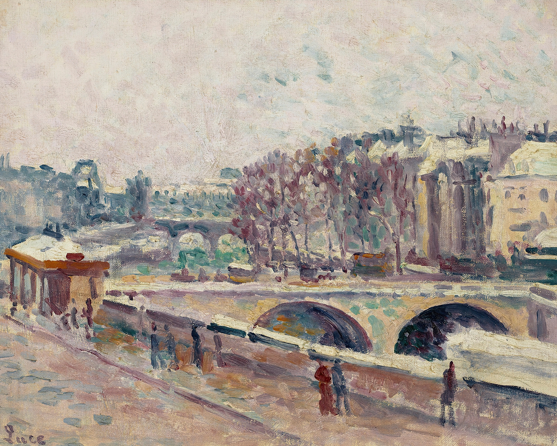 Le Quai Saint-Michel by Maximilien Luce, impressionist oil painting depicting the Seine and Parisian life.