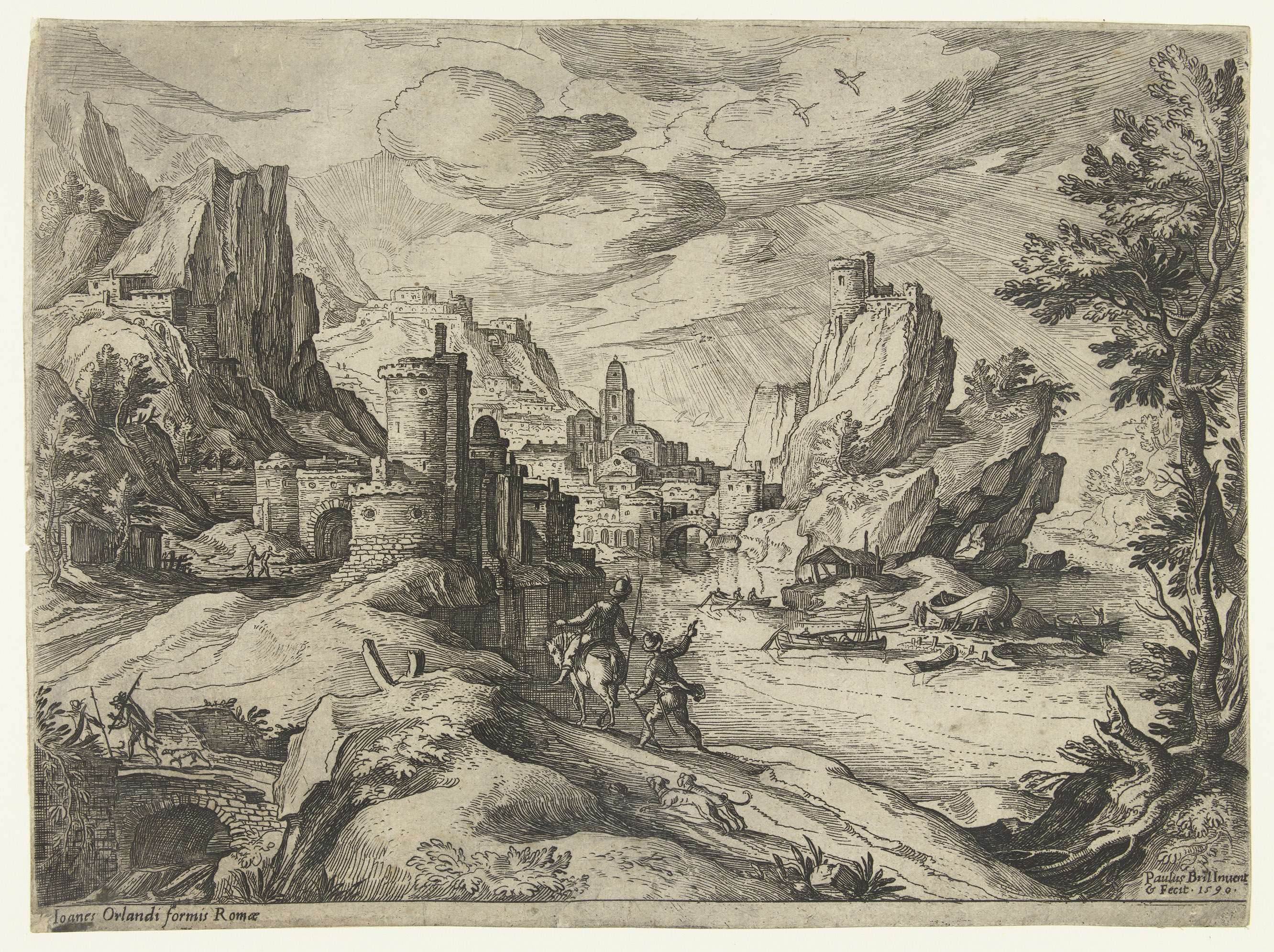 Rotskust in Campania met stad en reizigers, by Paul Bril, public domain