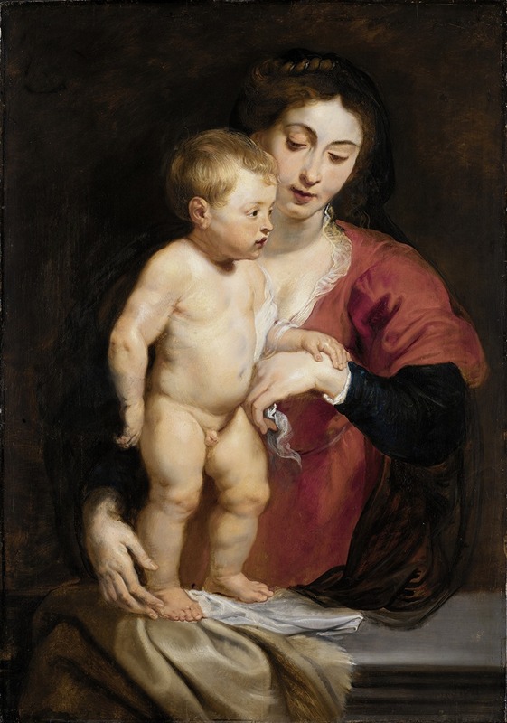 A depiction of the Madonna and Child by Rubens showcasing vibrant colors and dynamic composition.