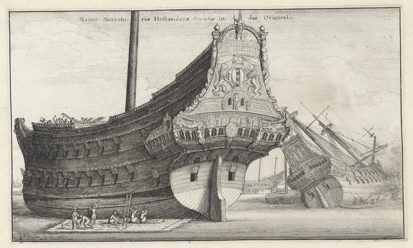 This artwork depicts the Dutch East India Company and its maritime activities.