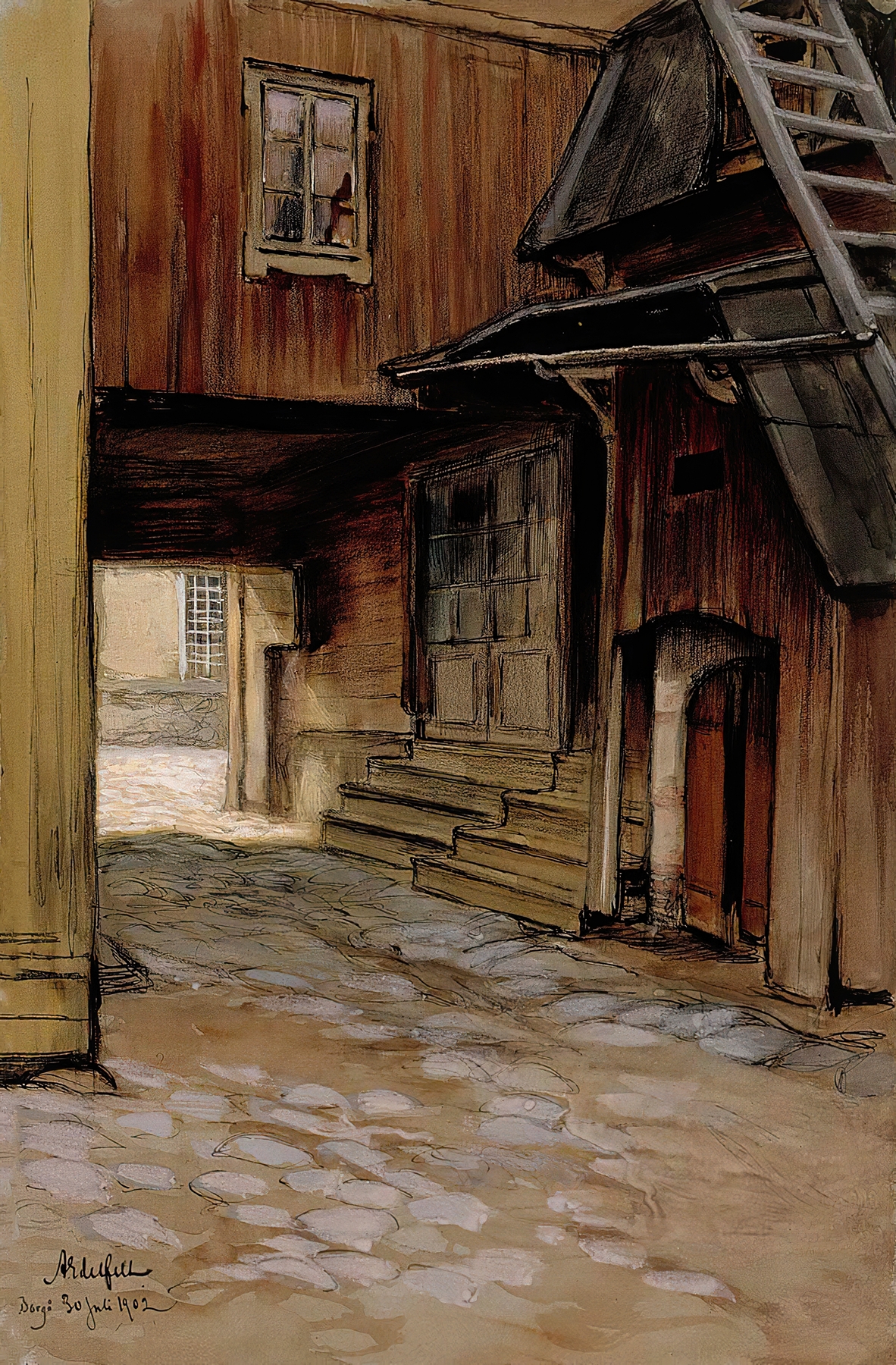 House in Porvoo by Albert Edelfelt, depicting unfinished architecture, oil painting