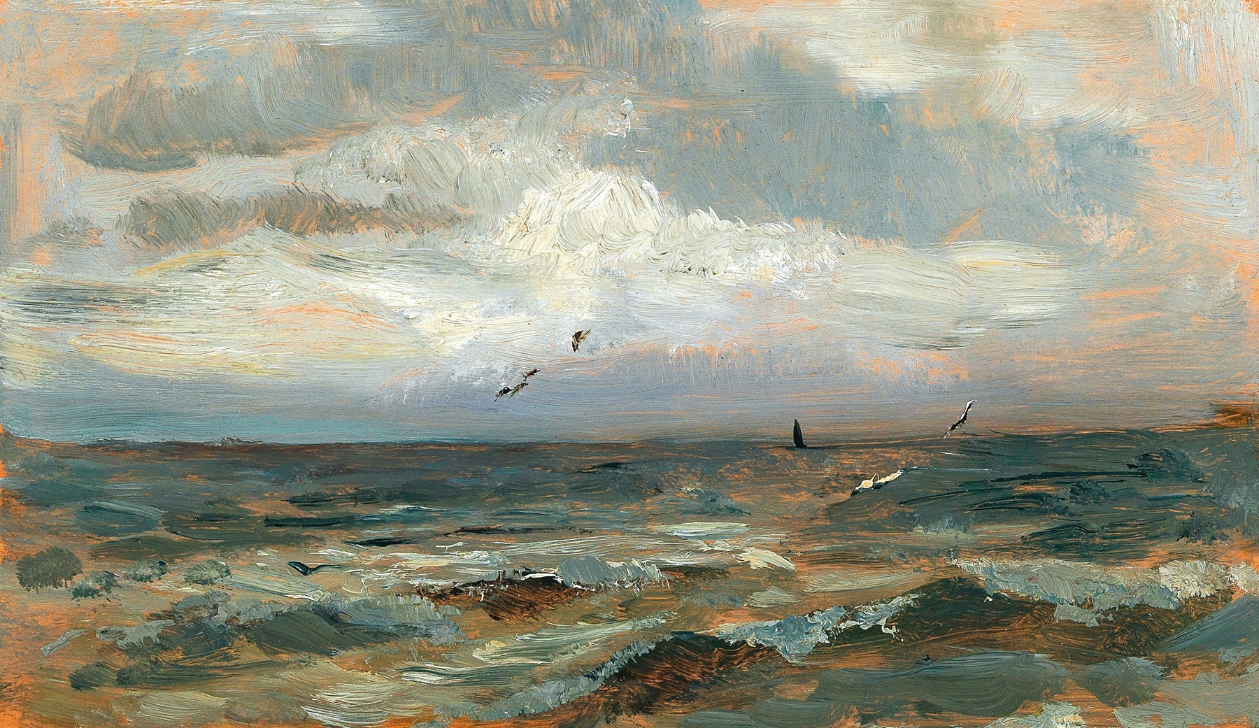 Oil painting by Olga Wisinger-Florian depicting turbulent waves on the North Sea
