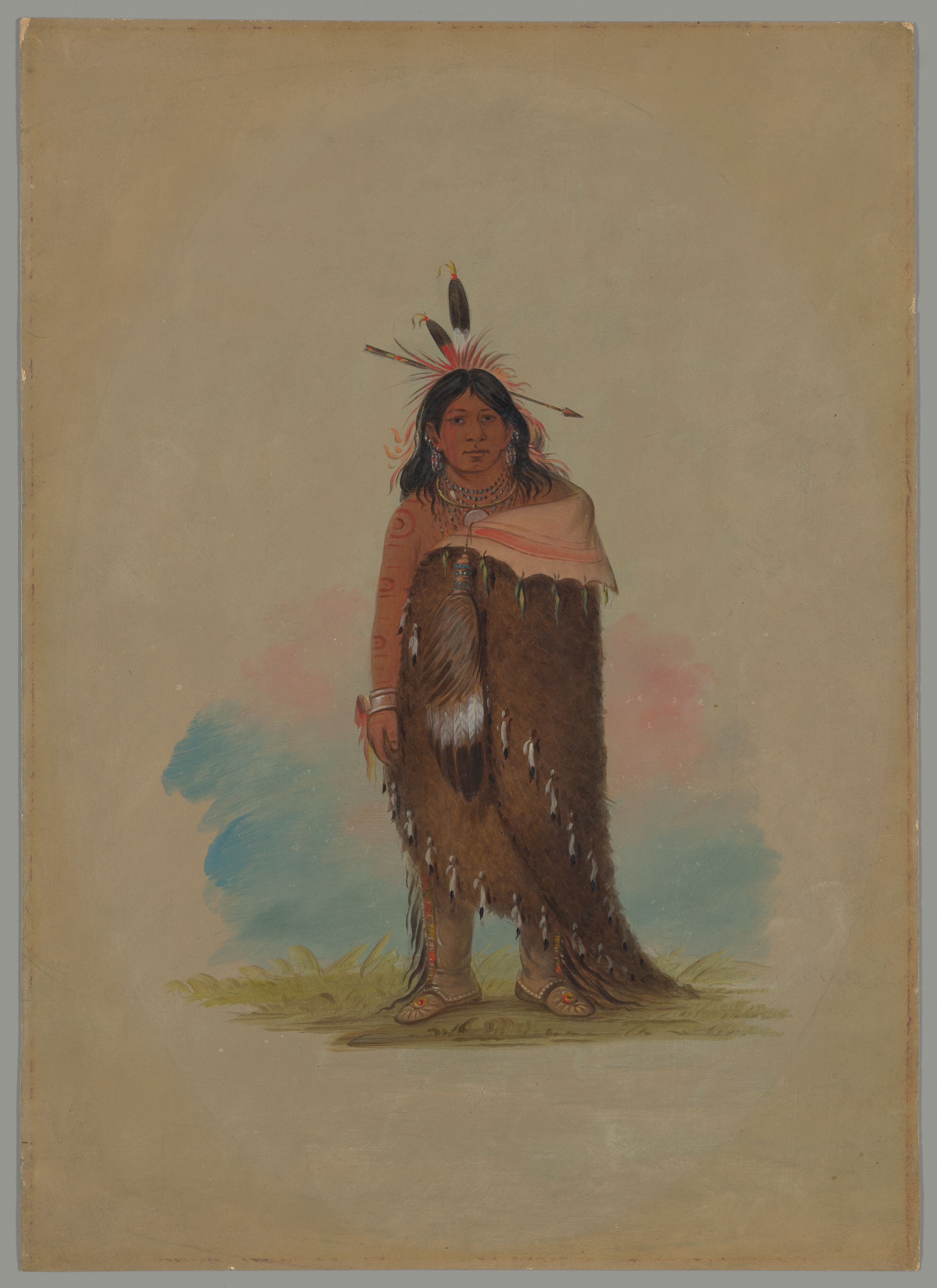 Portrait of Hongs-káy-dee, oil on paper by George Catlin