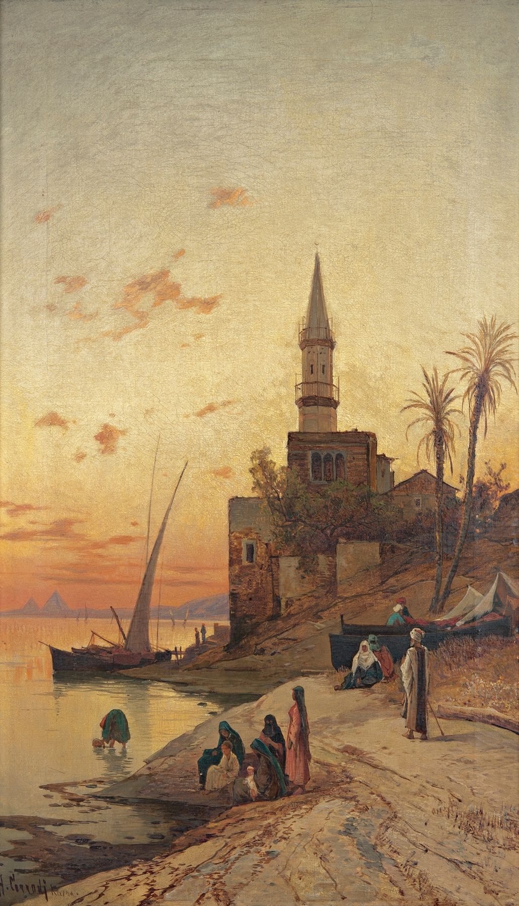 Oil painting by Hermann David Salomon Corrodi depicting the Nile at sunset