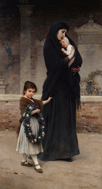 Eugen von Blaas's 'Semper Vivit Amor' captures a romantic scene with vibrant colors and detailed figures.