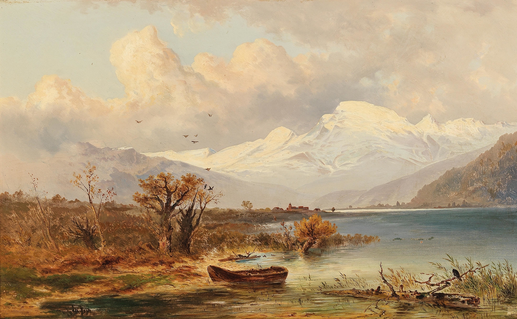 Der Haider See by Emil Barbarini, oil on canvas, depicting a tranquil lake landscape with soft ripples.