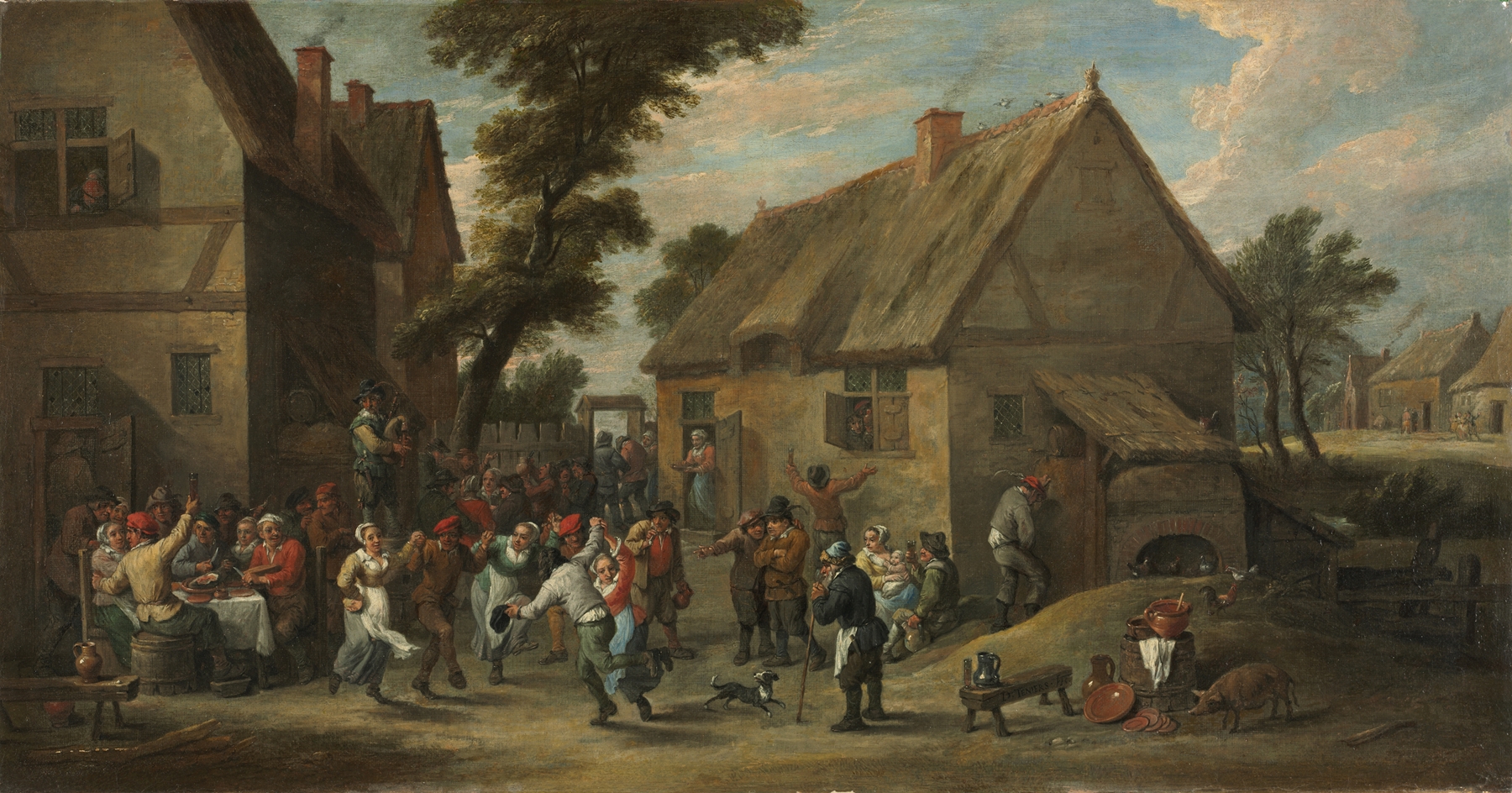 Village Festival by David Teniers The Elder, oil on canvas showing a vibrant village celebration.