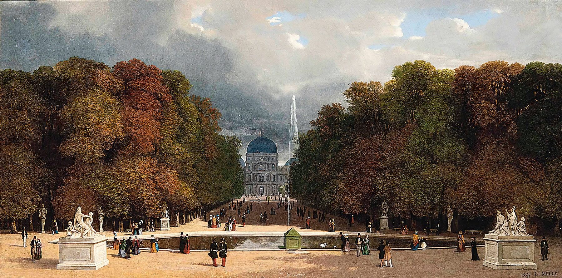 Promenading At The Tuilleries, Paris by Léon-Auguste Mellé, oil on canvas