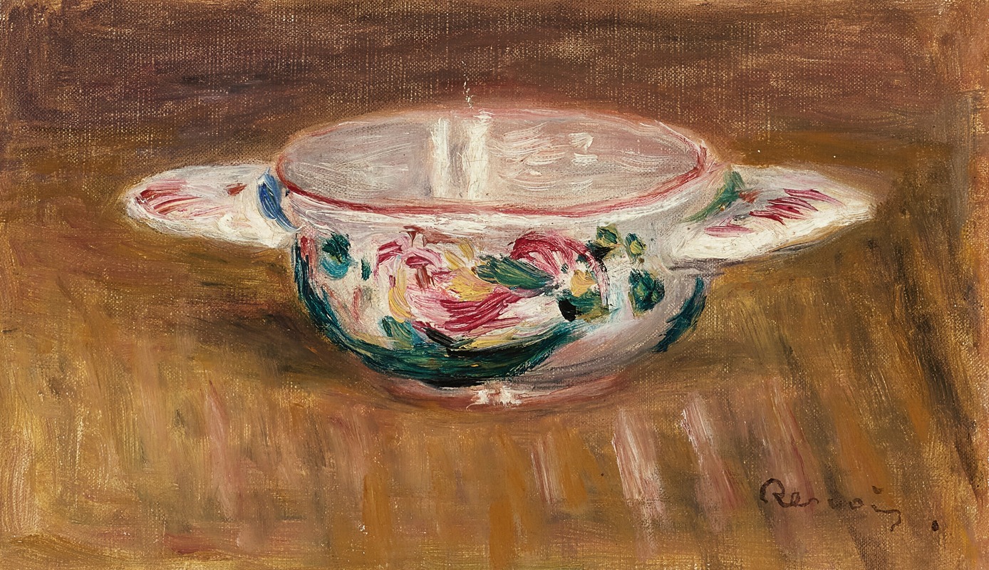 A still life painting featuring a small soup tureen.
