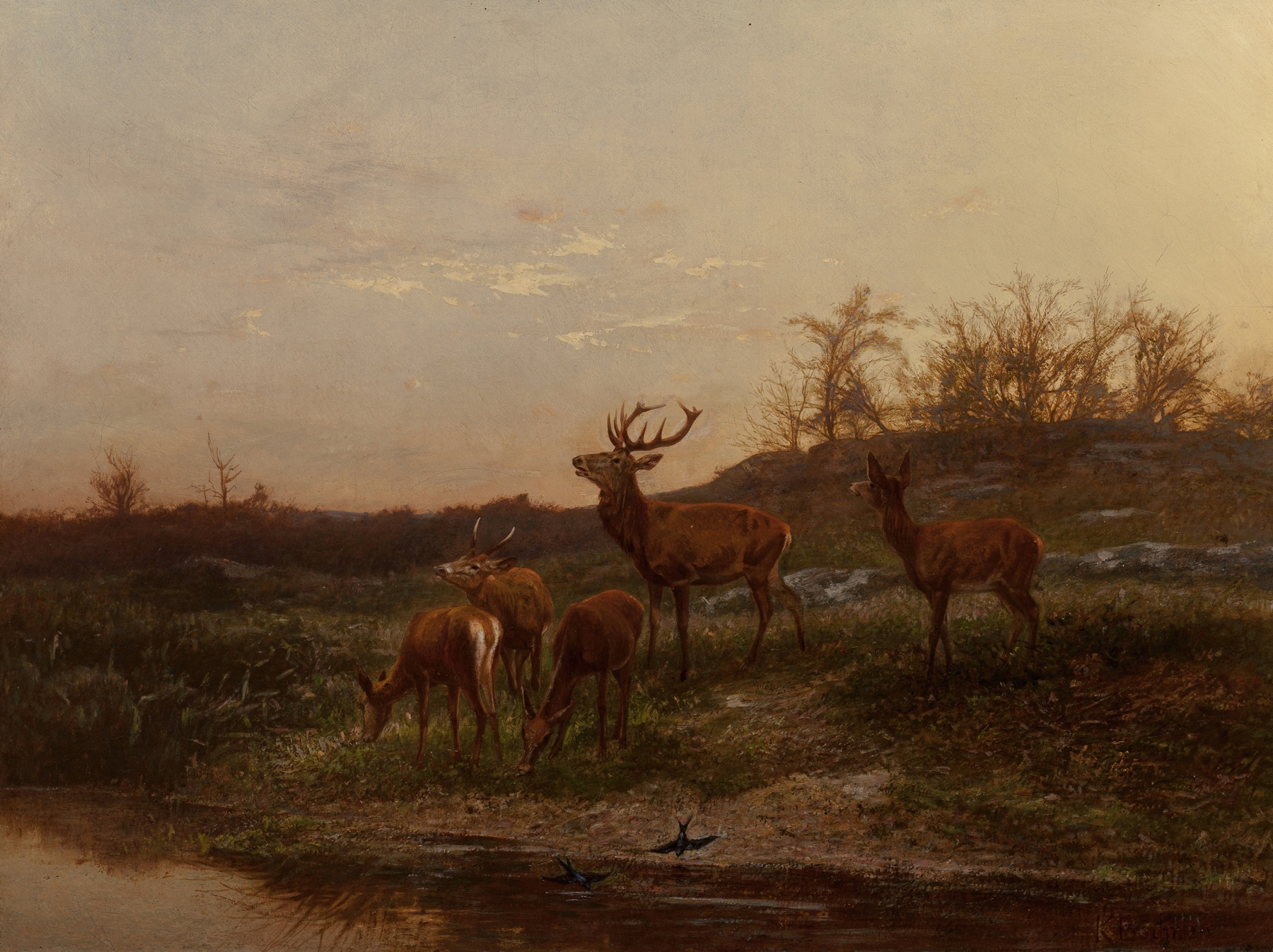 At the Watering Hole by Karl Bodmer, watercolor on paper depicting figures near a waterhole.