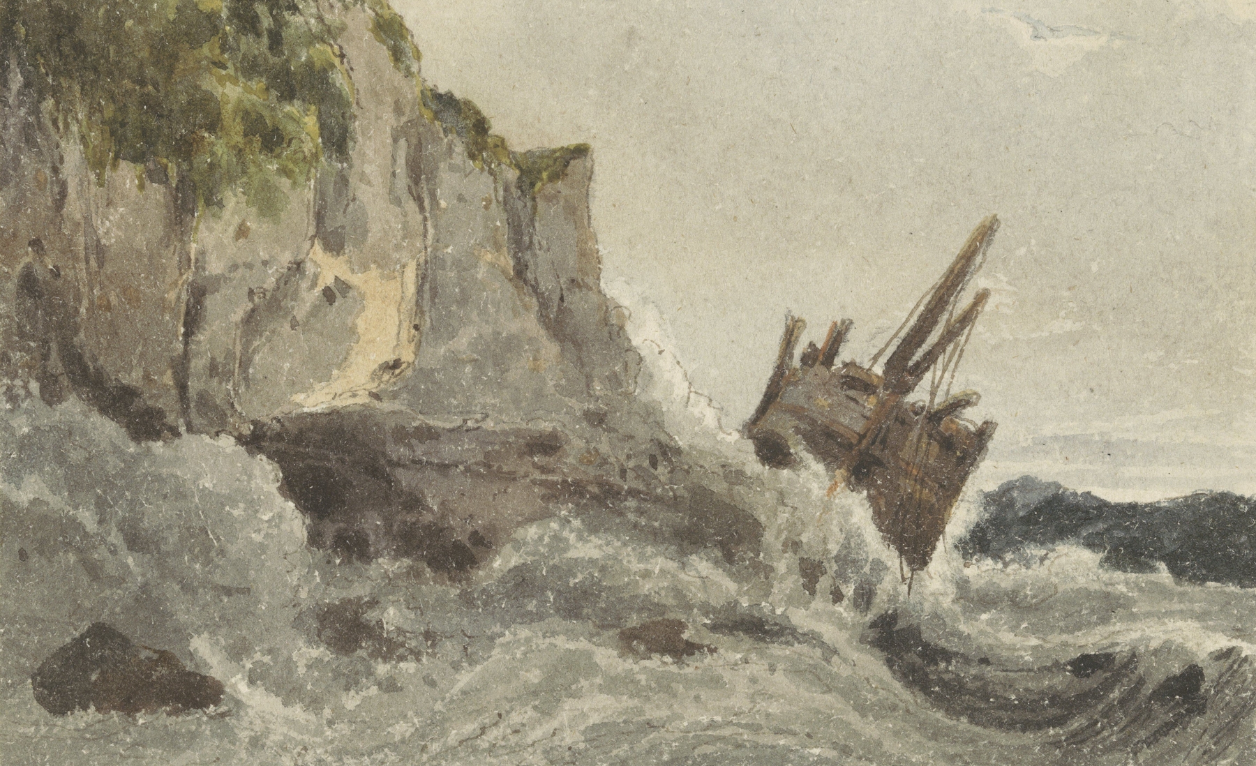Marine scene of a ship in a storm, oil on canvas by François Louis Thomas Francia