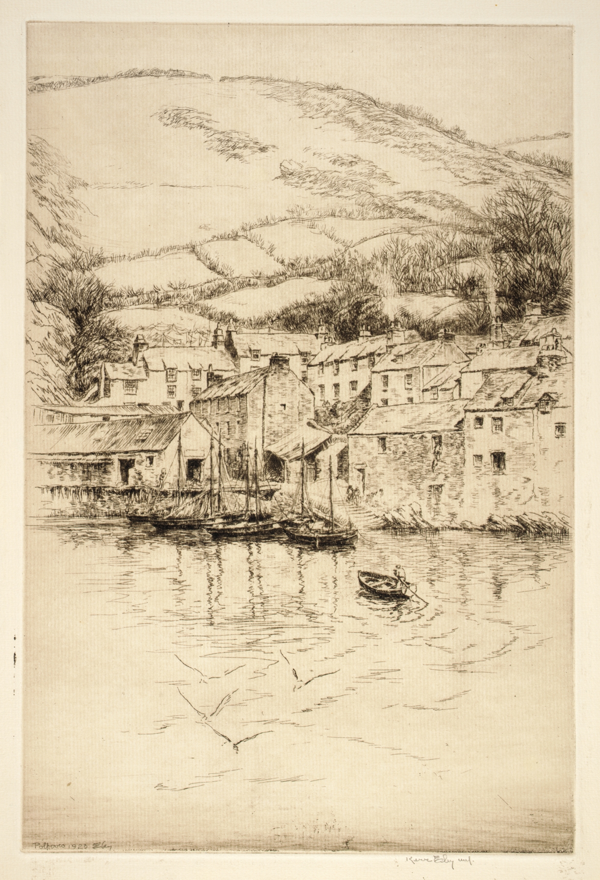 Landscape by Kerr Eby, 1926, depicting a tranquil coastline scene.