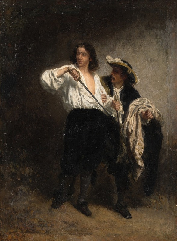 This painting depicts a dramatic moment after a duel.