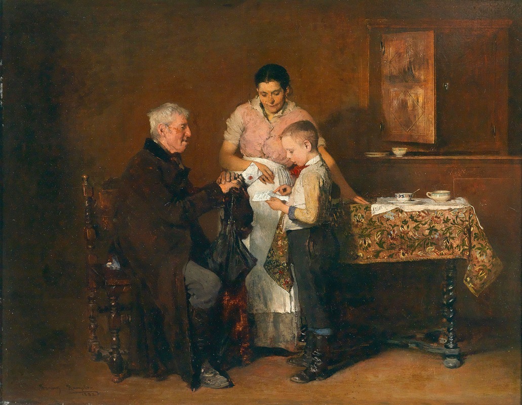 A scene depicting a woman reading a letter.