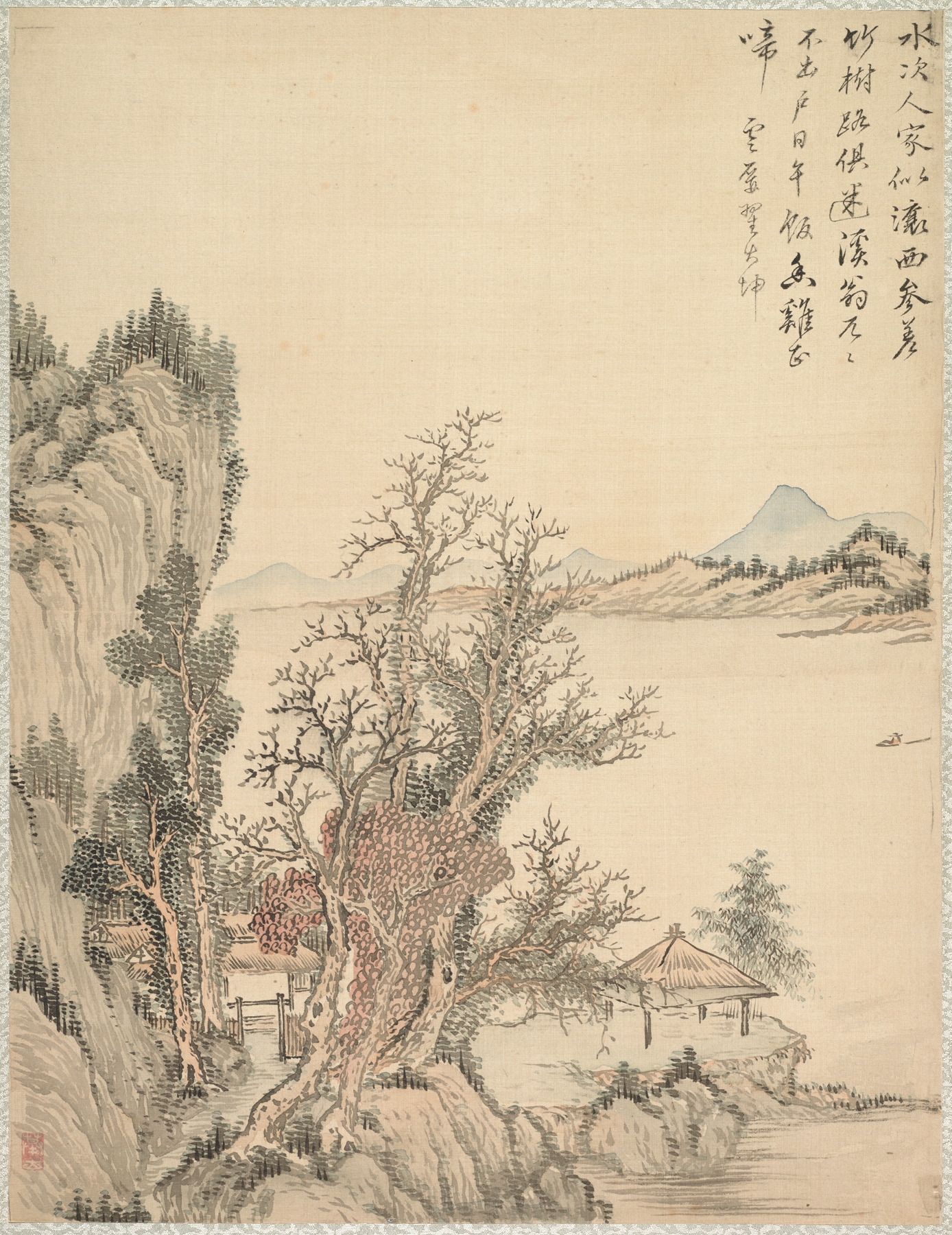 Marine scene with gentle waves and light on water, ink on silk by Tsubaki Chinzan
