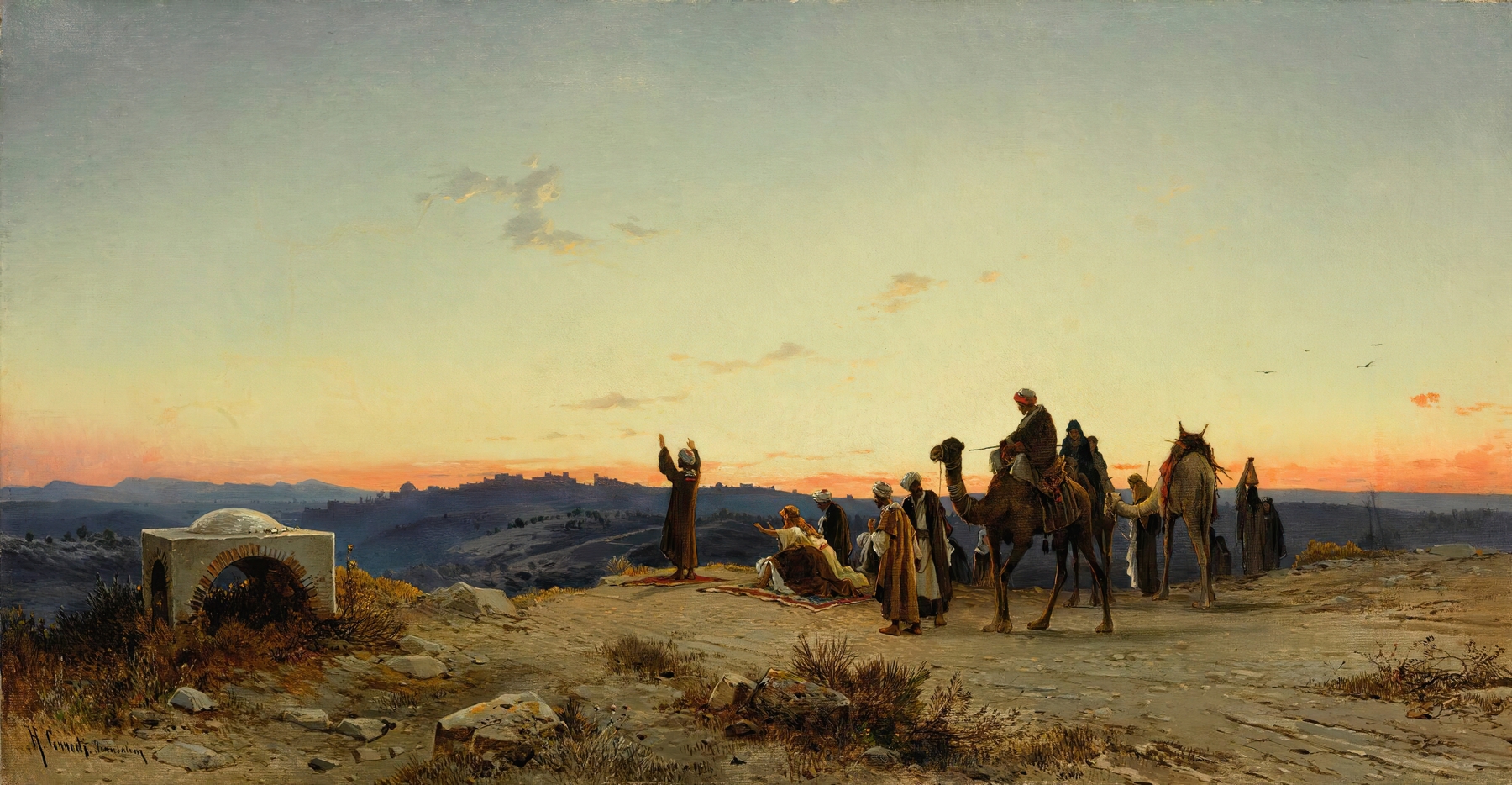 Prayer Before Jerusalem, oil painting by Hermann David Salomon Corrodi, depicting a solitary figure in reverence.