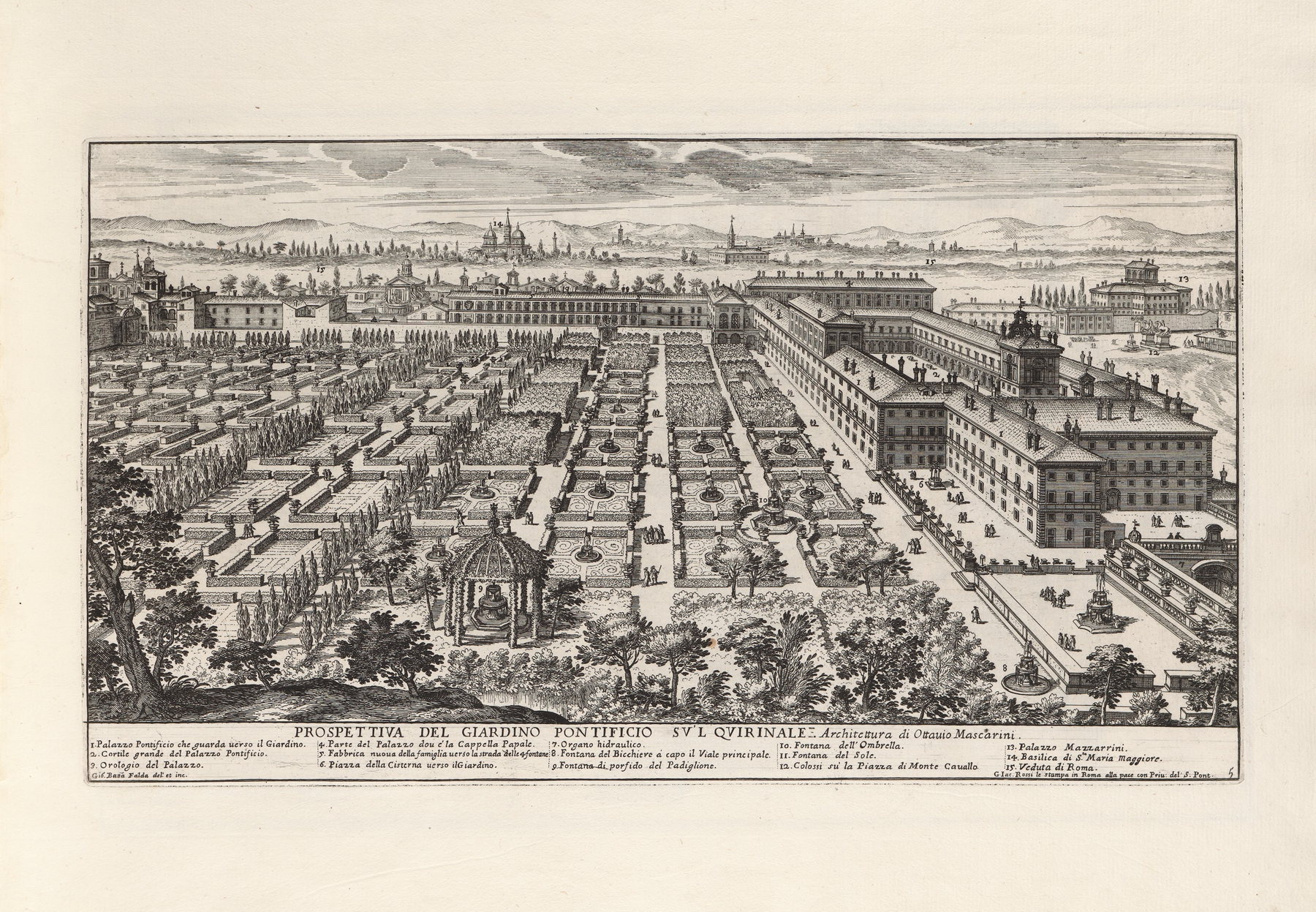 Li giardini di Roma: con le loro piante, alzate e vedvte in prospettiva Pl.04, by Giovanni Battista Falda, public domain