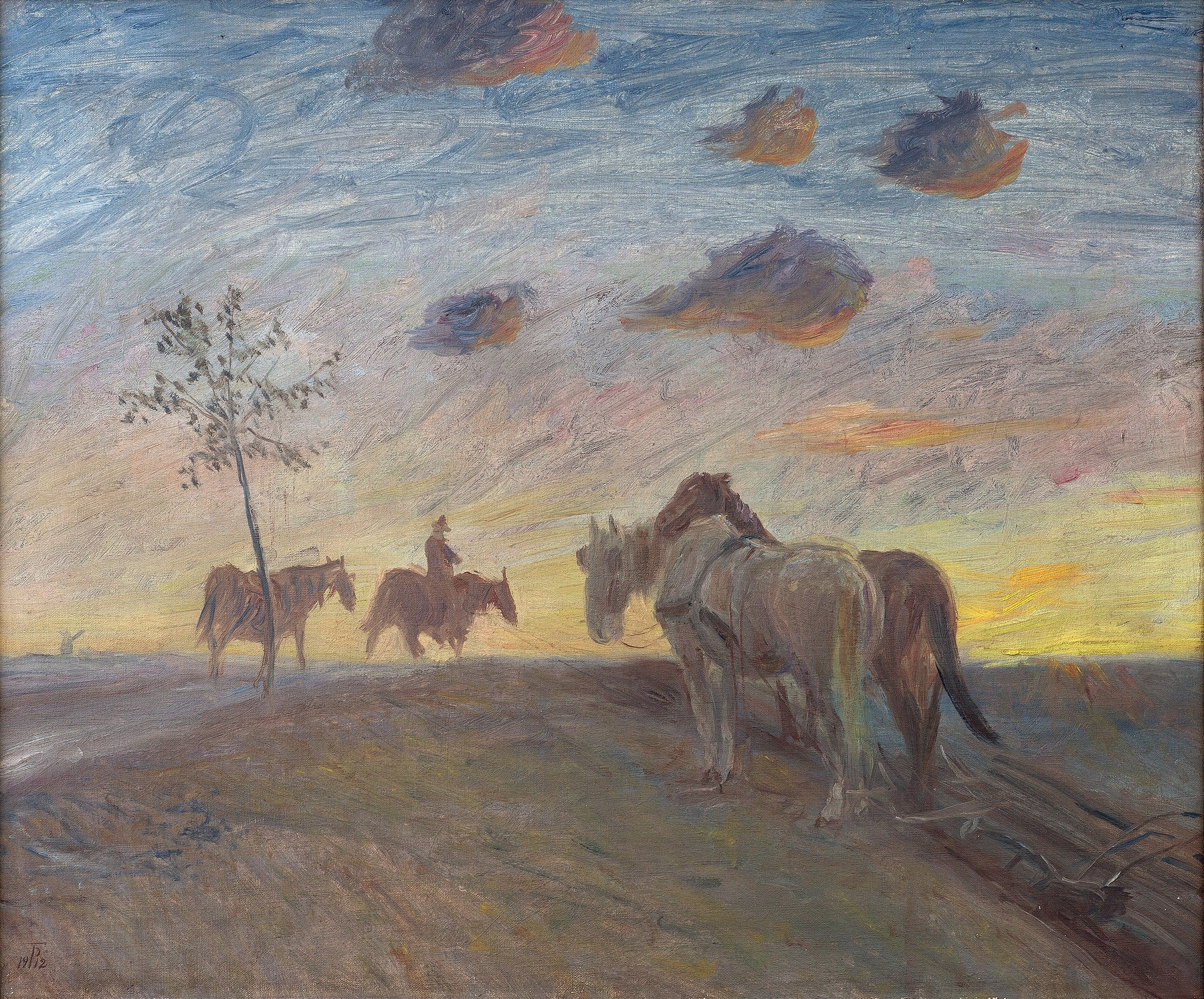 Evening Landscape by Theodor Philipsen, oil painting depicting a twilight landscape.
