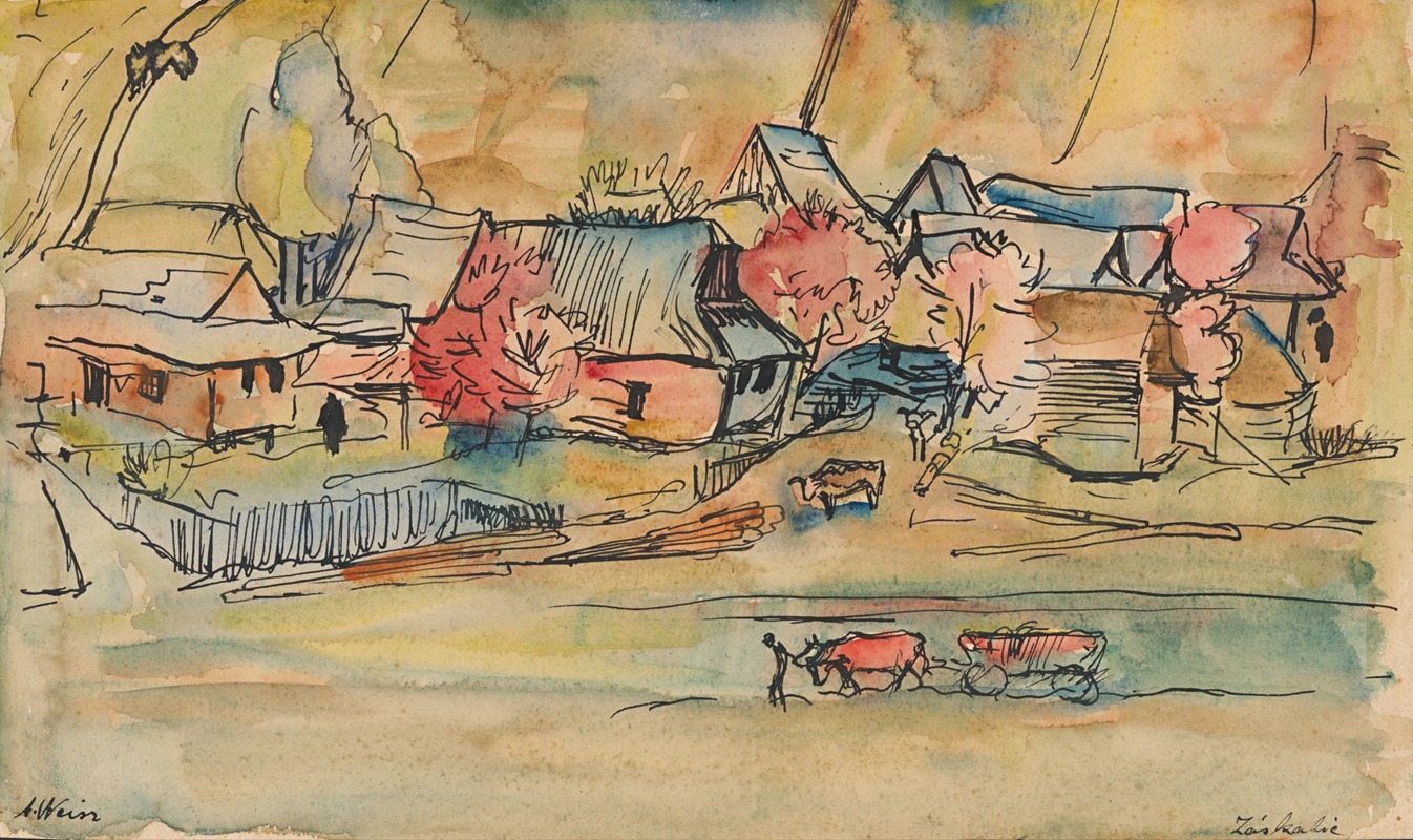 A landscape painting titled 'Záskalie' by Arnold Peter Weisz-Kubínčan.