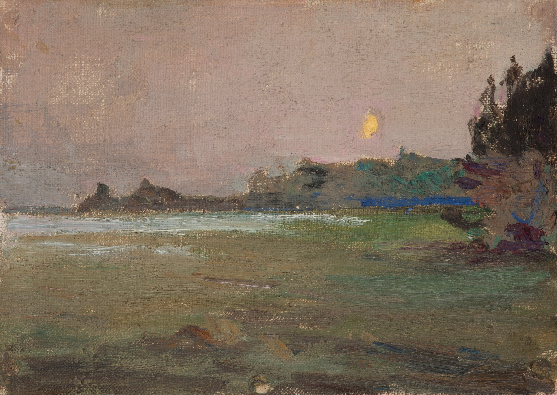 Landscape depicting a moonlit evening by Jan Ciągliński, oil painting