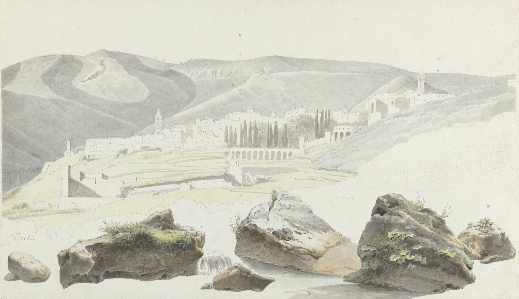 Landschap en stadsgezicht bij Tivoli, by Josephus Augustus Knip, public domain