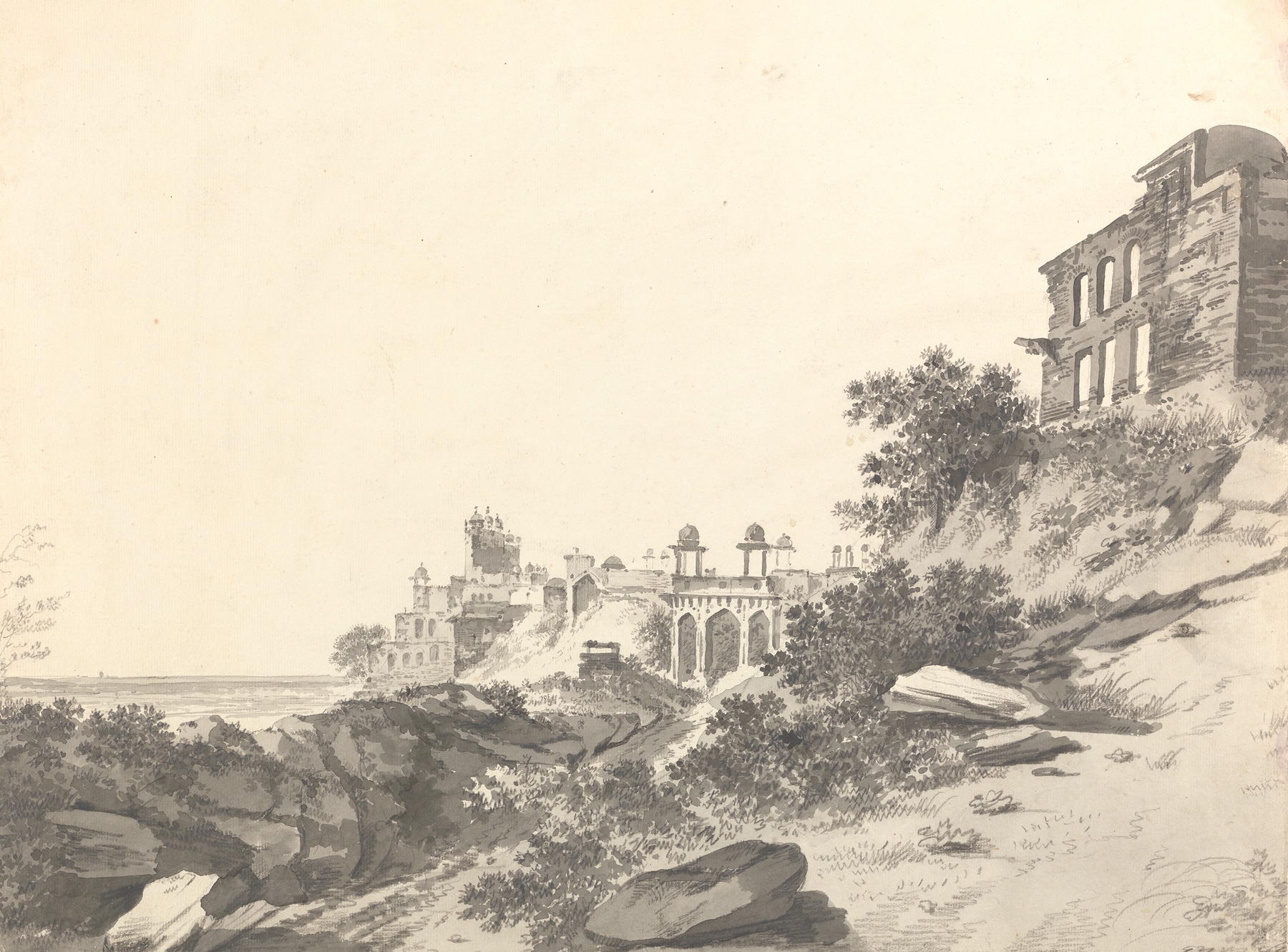 Landscape drawing by William Hodges, ink on paper