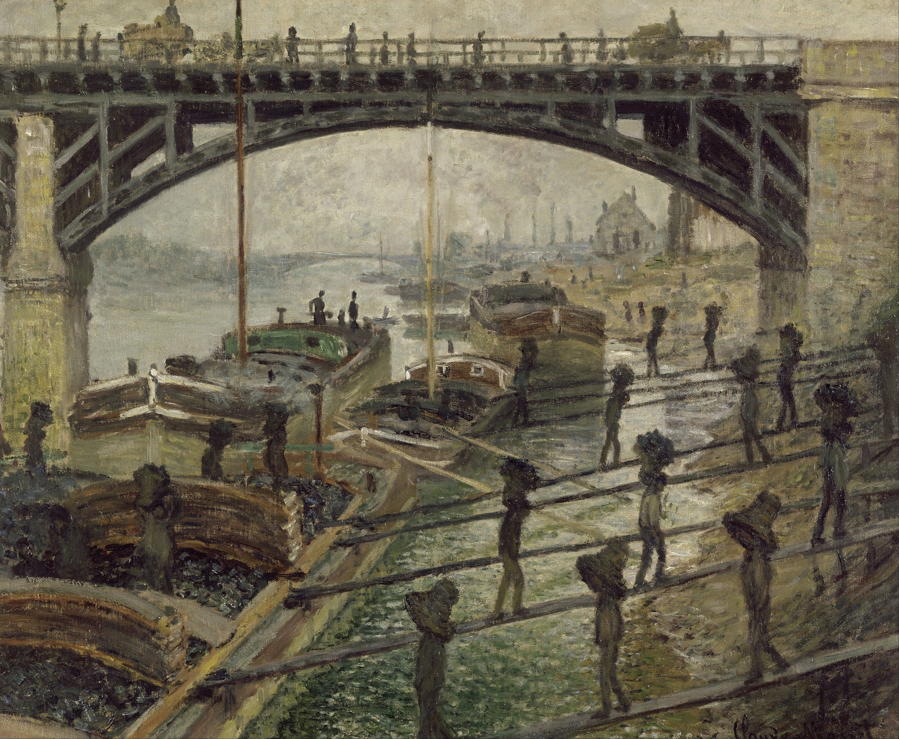 The Coalmen by Claude Monet, oil painting depicting laborers silhouetted against a soft landscape.