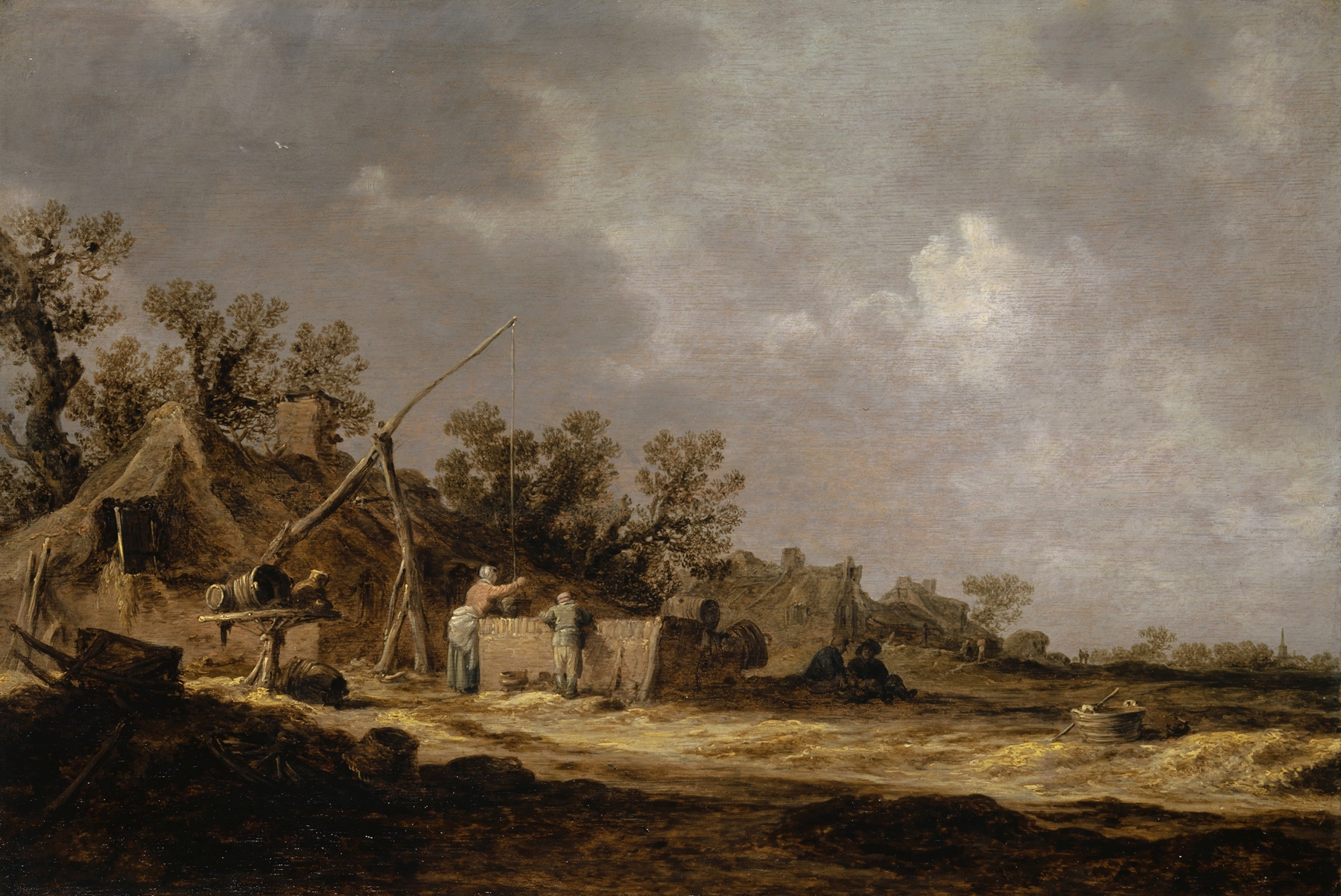 Farms by Jan van Goyen, oil on canvas depicting tranquil fields and a distant horizon.