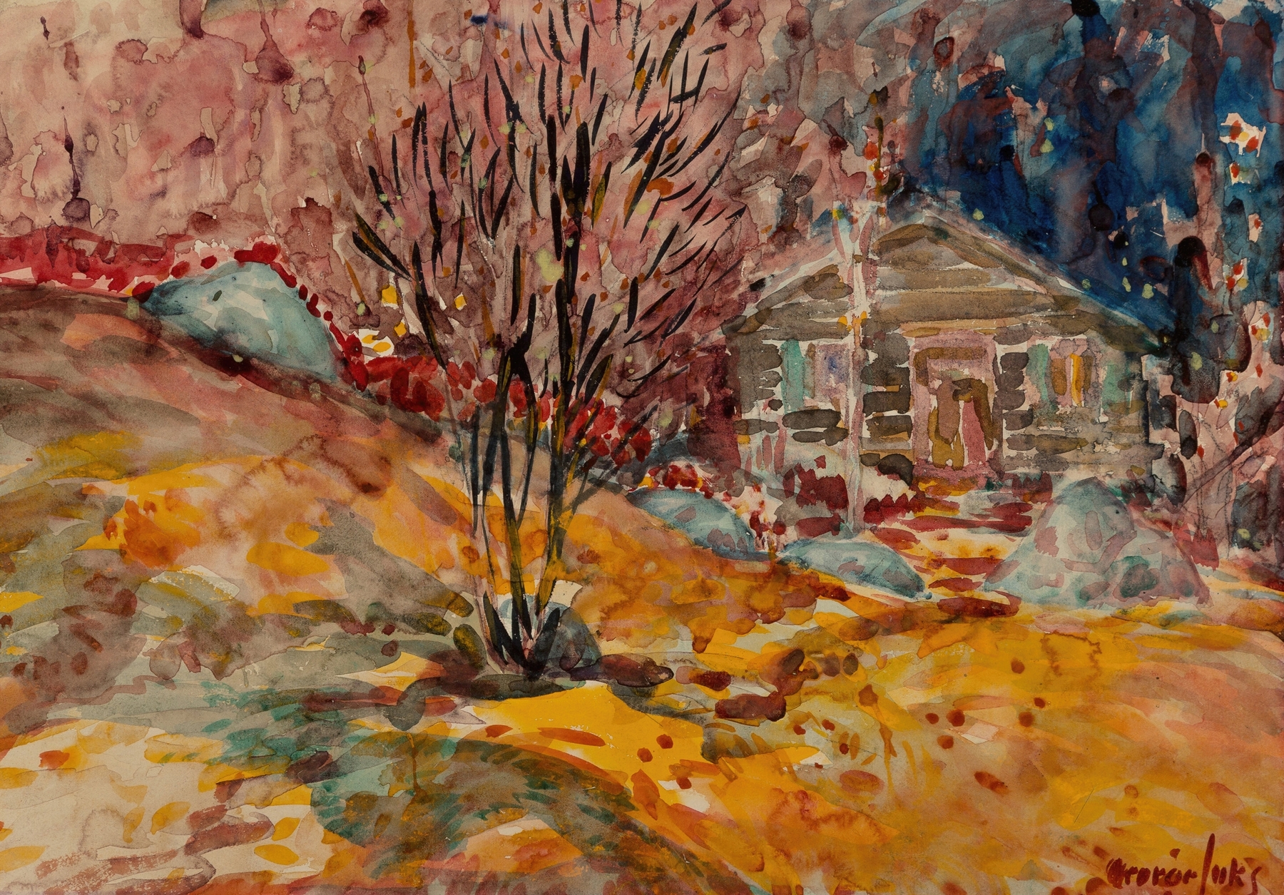 Autumn Landscape by George Luks, oil on canvas depicting trees with golden leaves