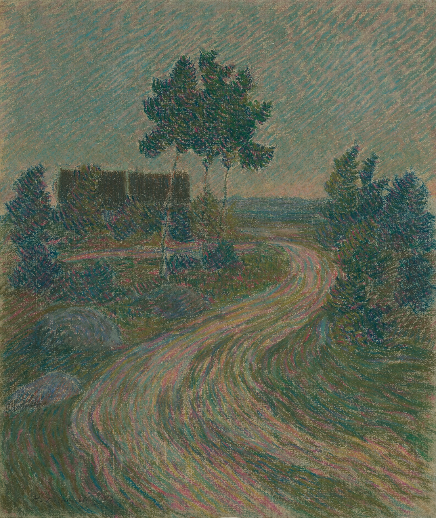 Landscape with a winding path and vibrant foliage by Robert Polhill Bevan, oil painting
